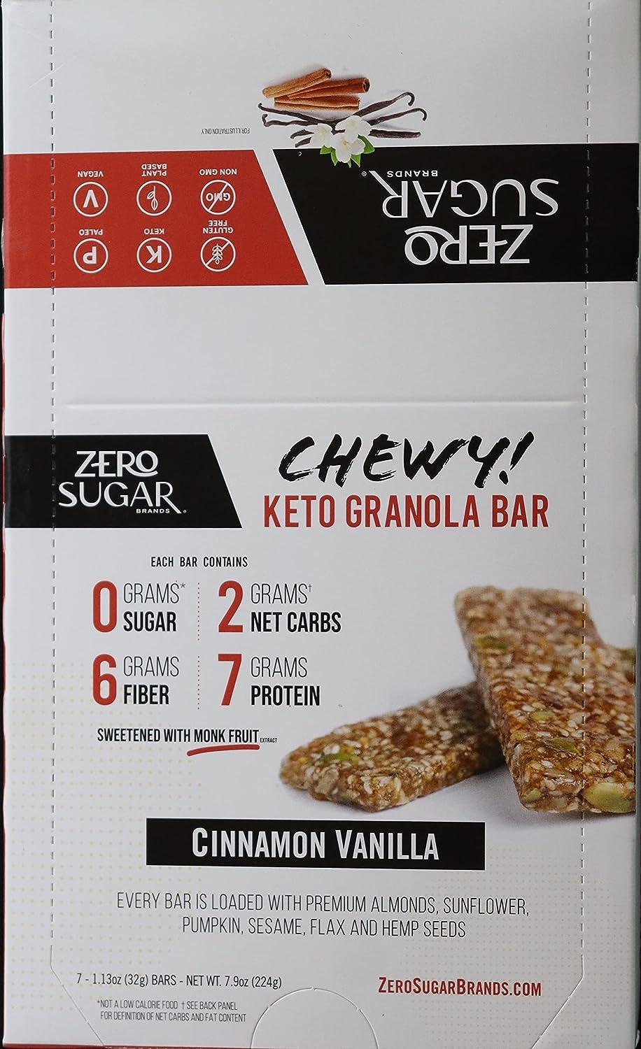 Zero Sugar Brands Chewy Granola Protein Bar Keto, Vegan, GlutenFree