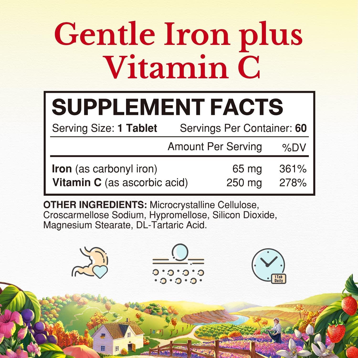 Vitalitown Iron 65 mg Carbonyl Iron with 250 mg Vitamin C for Enhanced