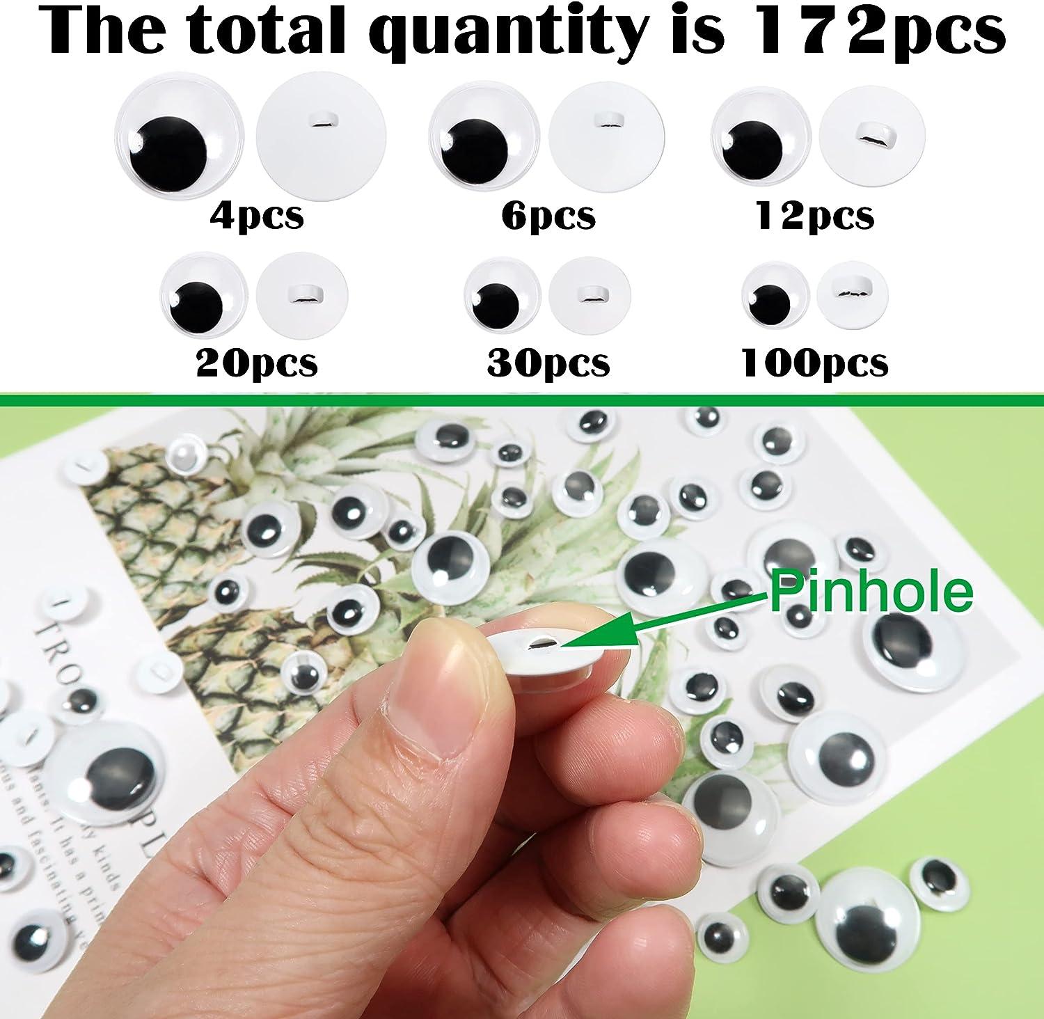 TOAOB 172pcs Sew On Googly Wiggle Eyes Buttons 8mm to 20mm Assorted Sizes  Black Round Plastic Eyes for DIY Stuffed Animals Scrapbooking Sewing Crafts