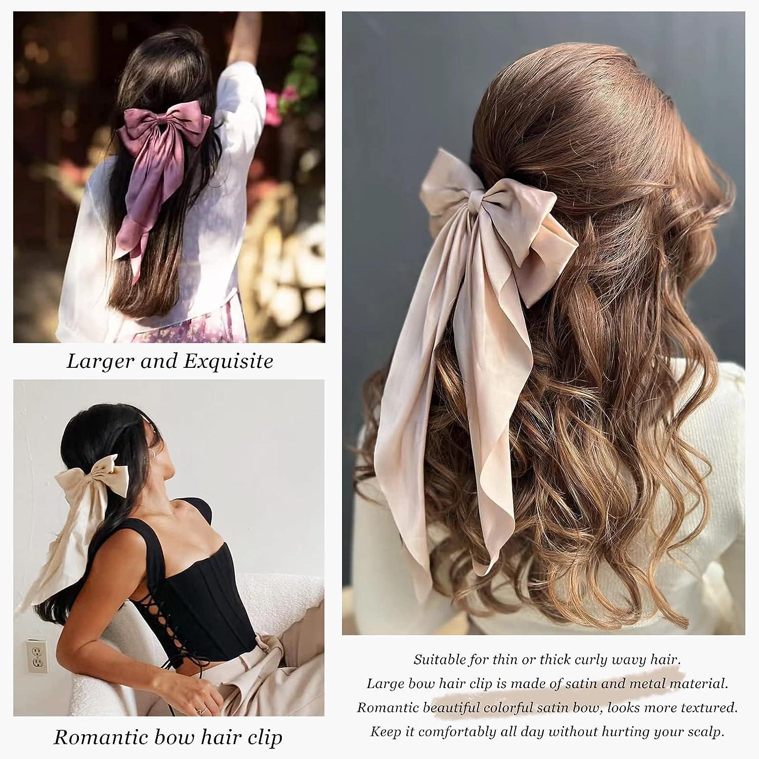 2 PCS Bow Hair Clips for Women, Soft Long Tail Large Bow Hair Slides, Metal  Spring Clip Vintage Silk Headbands, Elegant Hair Accessories, Gifts for
