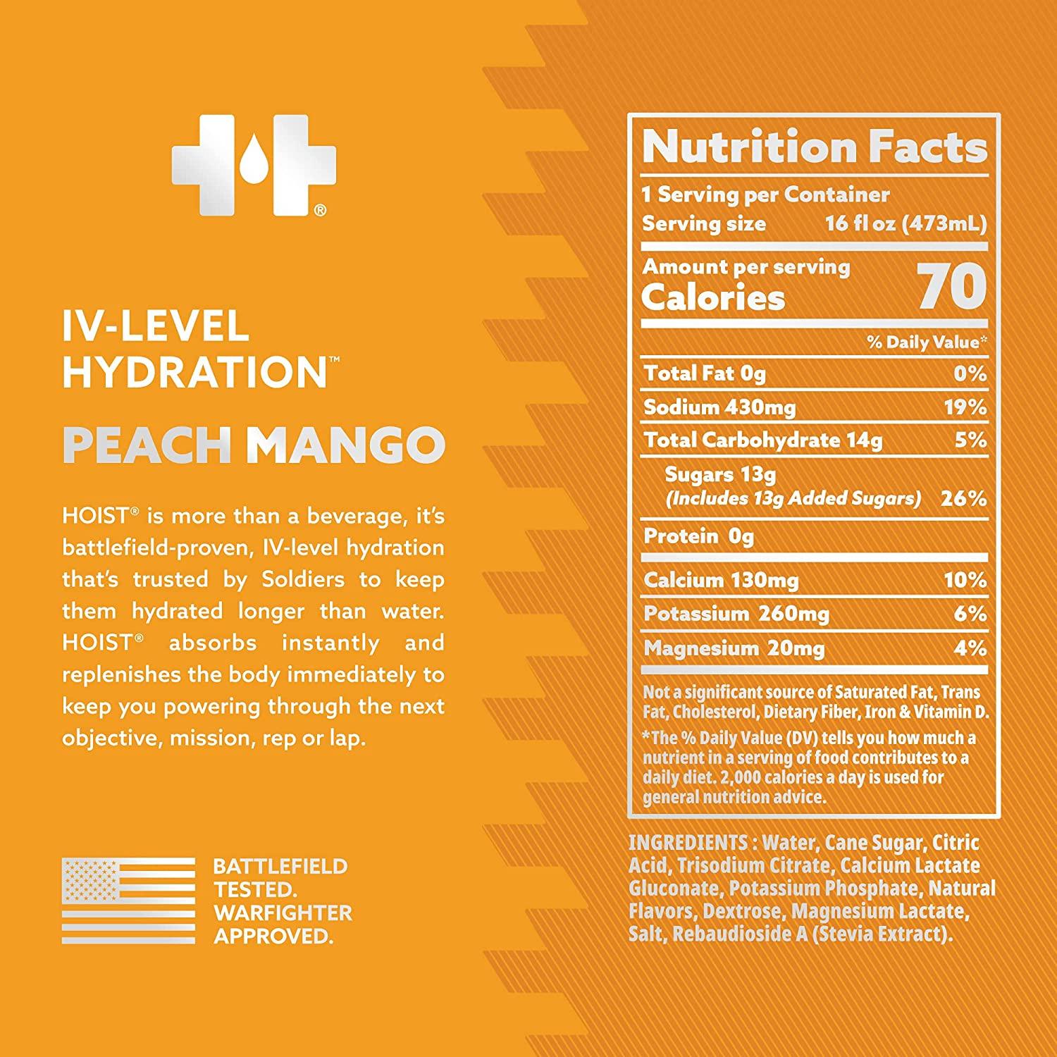 HOIST Premium Hydration Electrolyte Drink, Powerful IVLevel Hydration, Peach Mango, 16 Fl Oz
