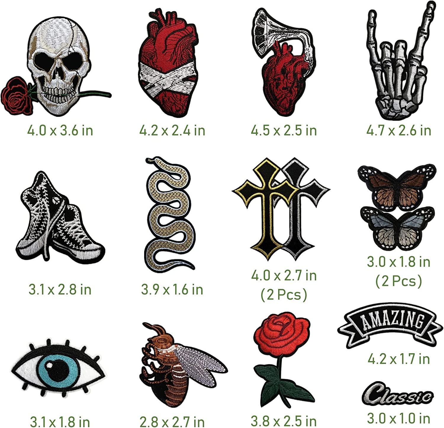 Dark Embroidered Applique Iron On Patches for Backpacks, Rock Band Patches  for Jackets, Cool Sew Patch for Clothing, Jeans, Hats, DIY Accessories  (Dark 15 Pcs)