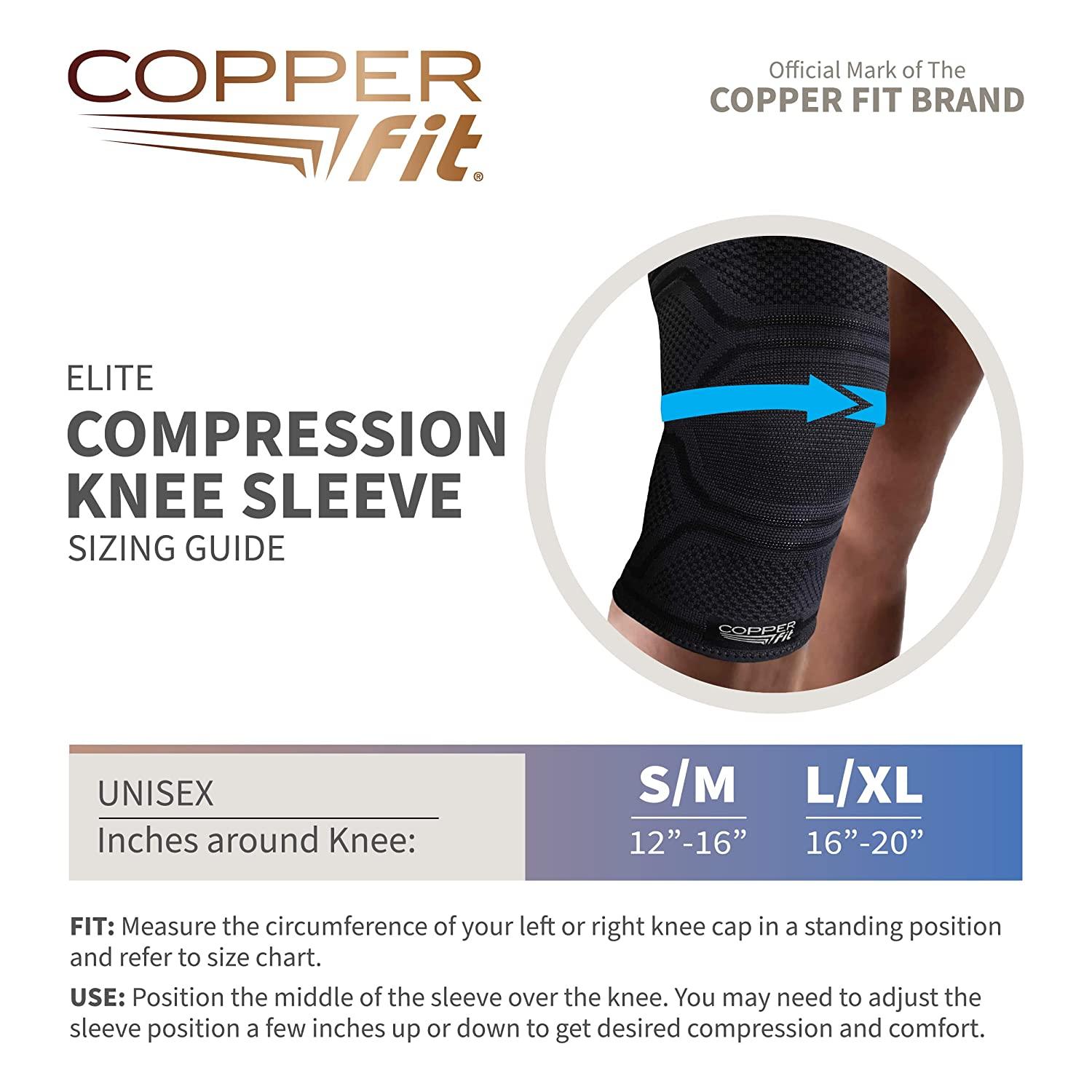 Copper Fit Elite Knee Compression Sleeve Knee Brace, Black (Large/X