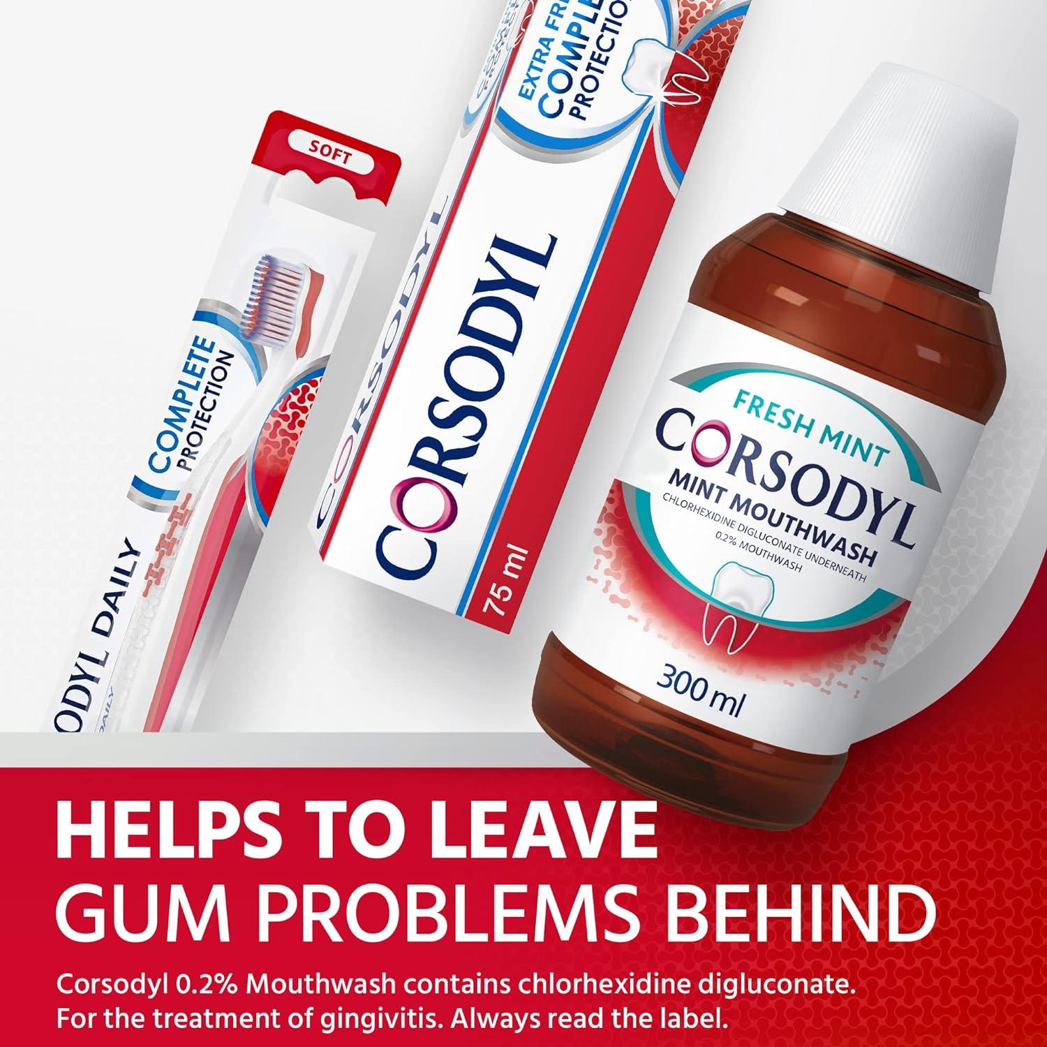 Corsodyl Antibacterial Mouthwash Fresh Mint 300ml Prevents Gum