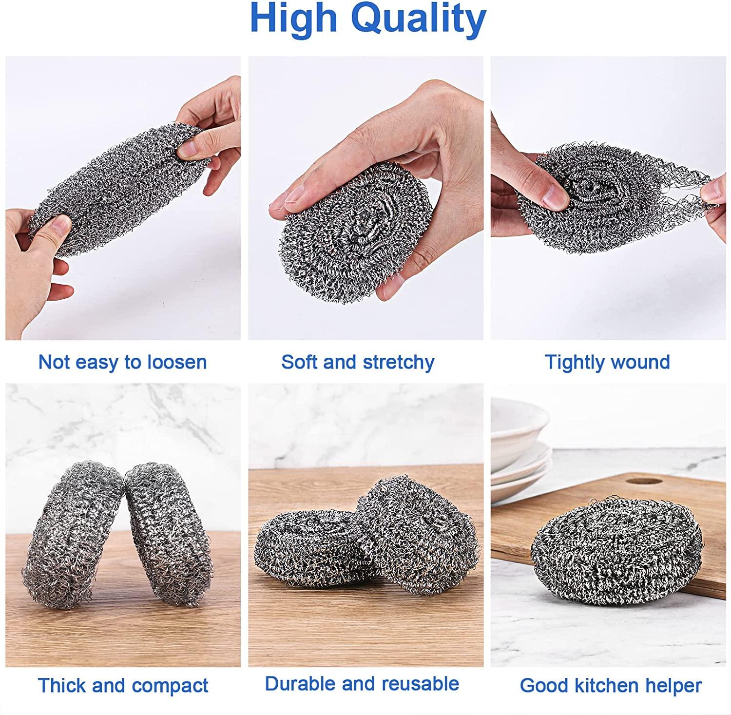 12Pack Upgraded Steel Wool Scrubbers by ovwo Premium Stainless Steel Scrubber, Metal Scouring