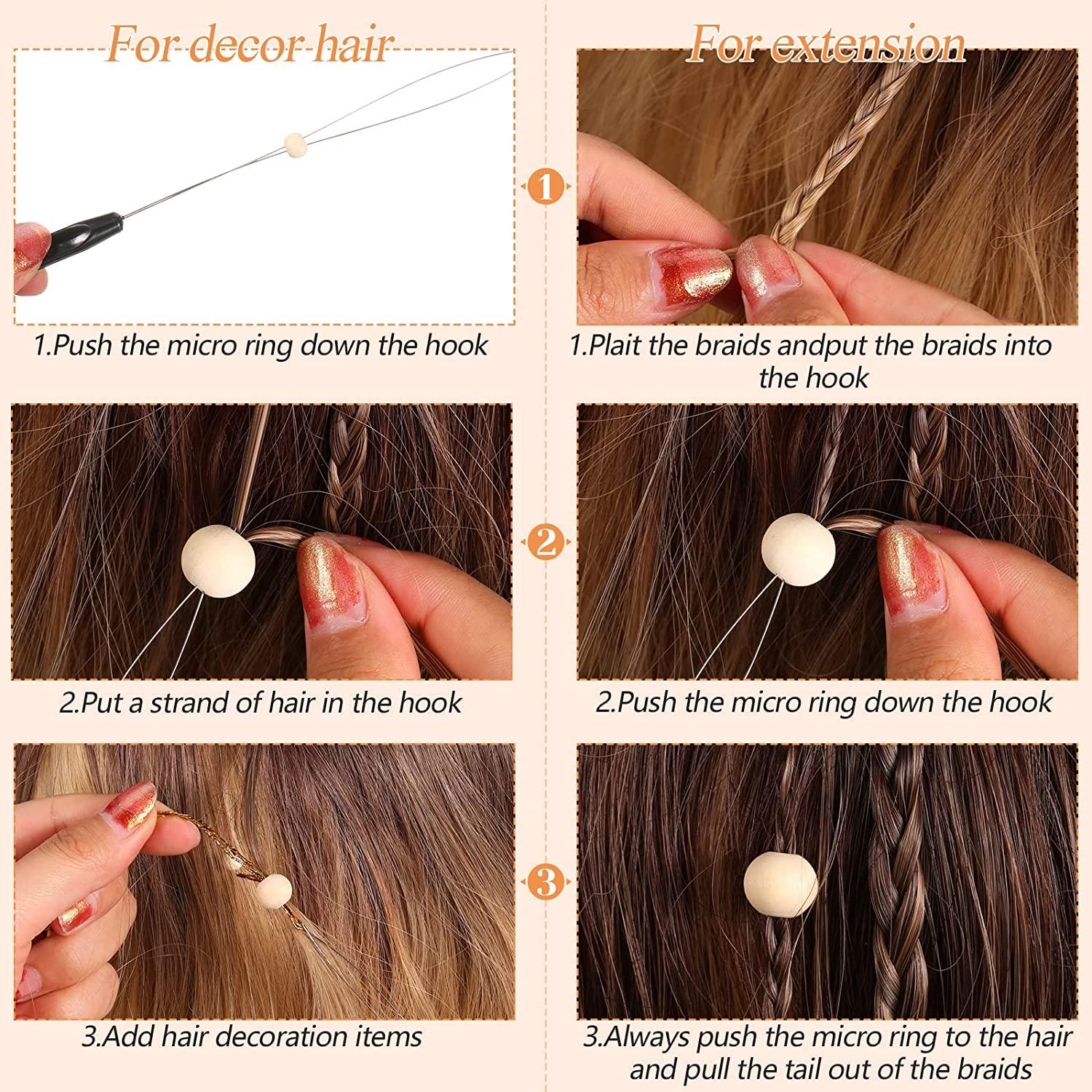 20 Pieces Hair Extension Loop Needle Threader Pulling Hook Needle Bead  Device Tool for Hair or Feather Extensions Supplies, DIY Hook Tool Black  Loop Tools