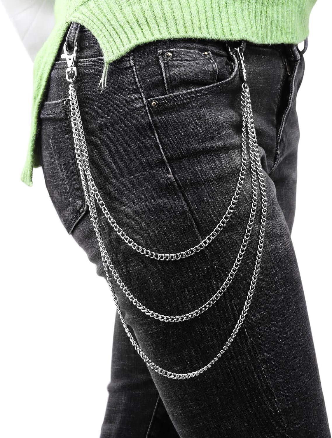 Anezus 3pcs Belt Chain, Pocket Chain, Chains for Wallet, Pants, Jeans, Goth  Accessories for Eboy, Egirl, Men and Women
