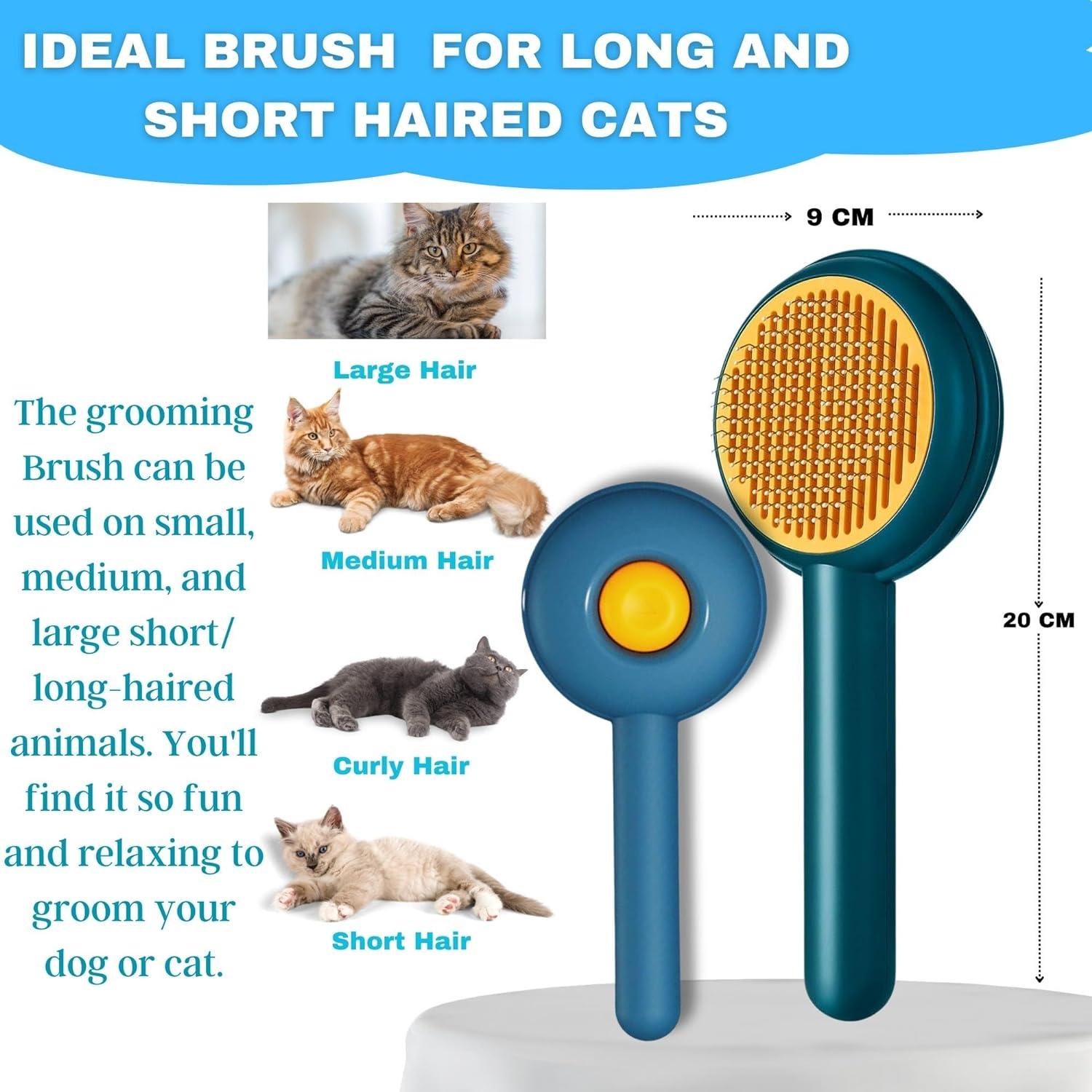 Cat Grooming Brush for Long/Short Haired Cats Self Cleaning