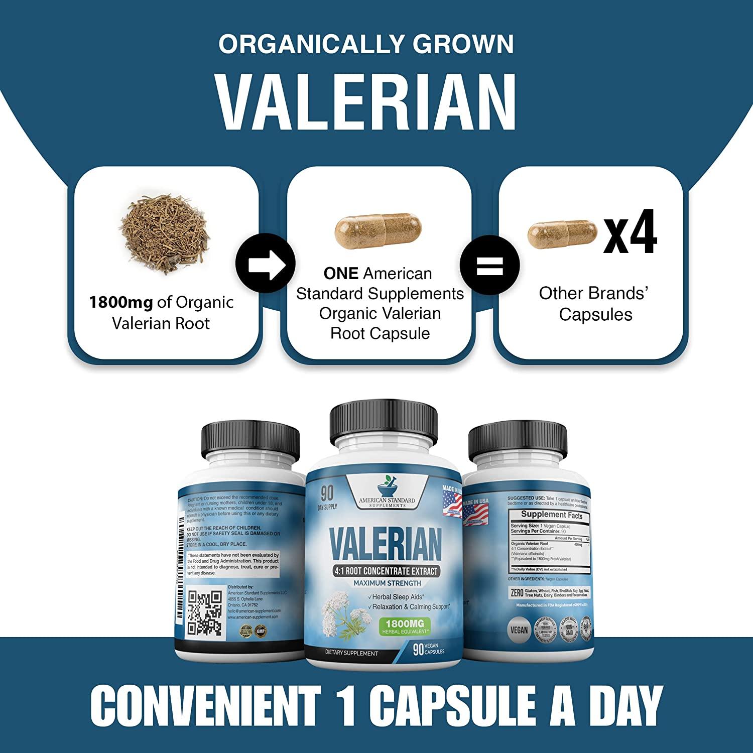 Valerian Root Capsules Organic 1800mg Natural Sleep Aid Sleeping Supplements Alternative to