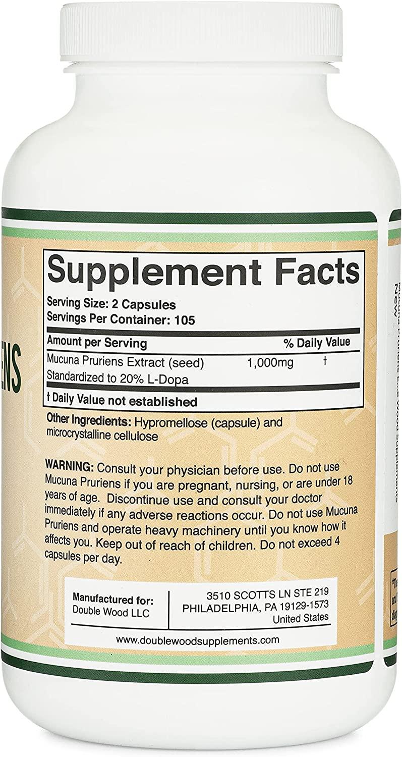 Mucuna Pruriens Extract Capsules 1000mg/Serving, 20 LDopa Mood