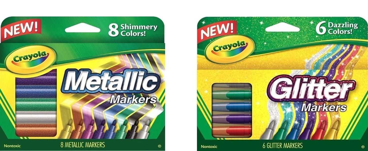 Crayola Metallic Markers 8 Count, Glitter Markers 6 Count, Combo Pack