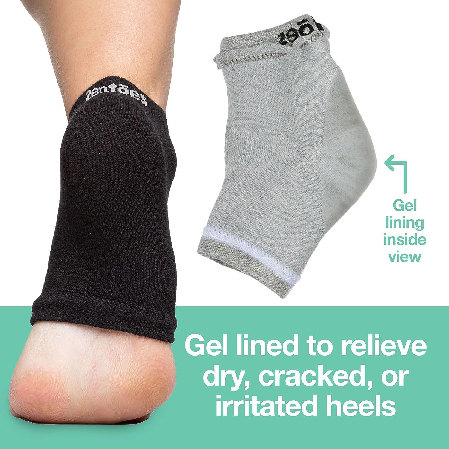 ZenToes Moisturizing Heel Socks 2 Pairs Gel Lined Toeless Spa Socks to Heal  and Treat Dry, Cracked Heels While You Sleep (Regular, Gray and Black)