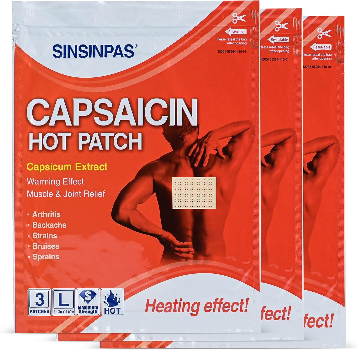 SINSINPAS Capsaicin Hot Pain Relieving Patch 3 Pack 9 Patches Fast Relief
