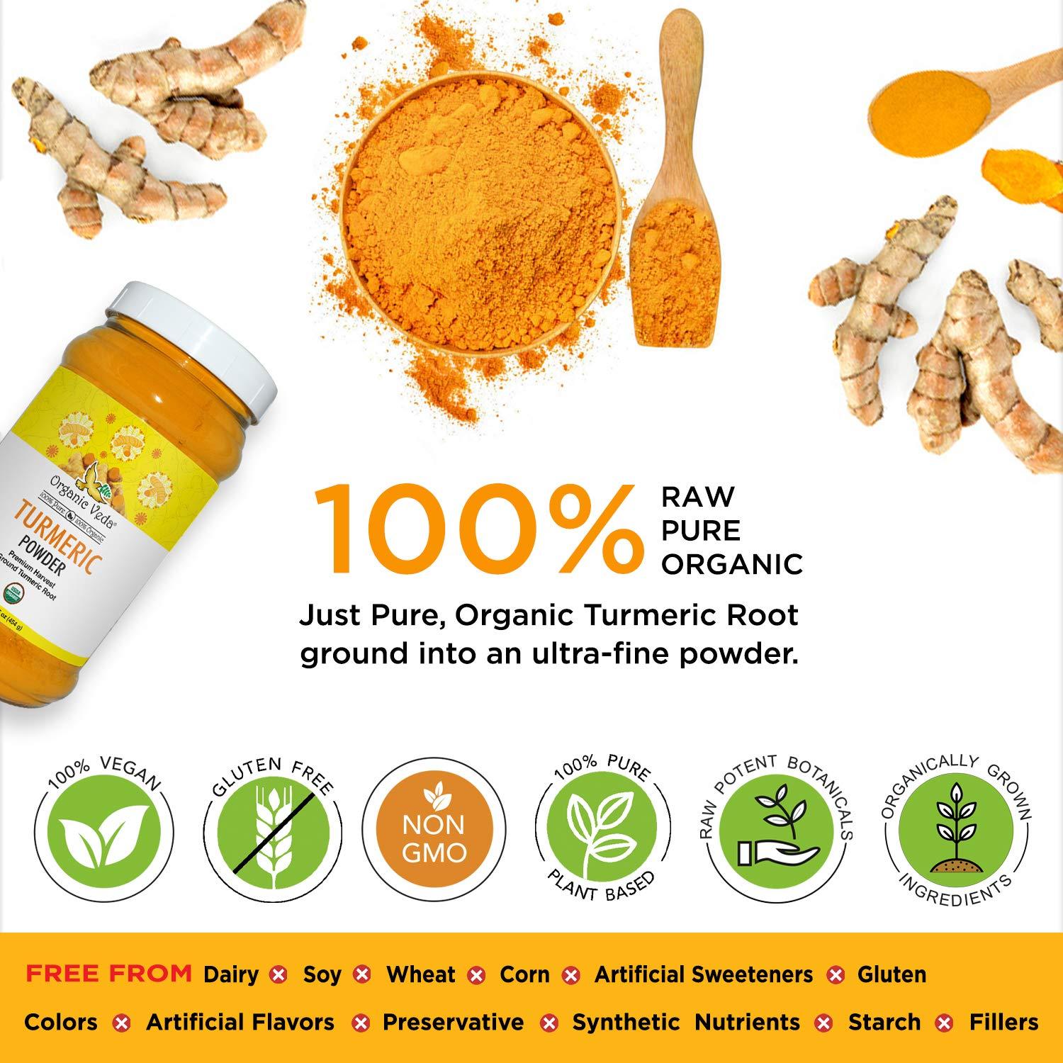 Organic Veda Turmeric Powder 100 Pure and Organic USDA Certified Ultra