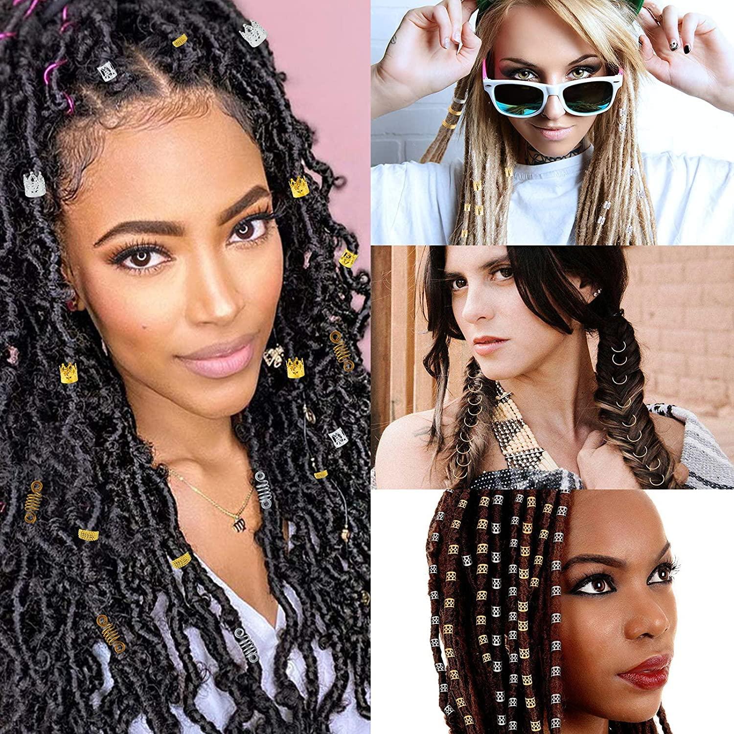 Nafaboig 200PCS Beads for Hair Braids, Hair Jewelry for Women Braids, Metal  Gold Braids Rings Cuffs Clips for Dreadlock Accessories Hair Decorations