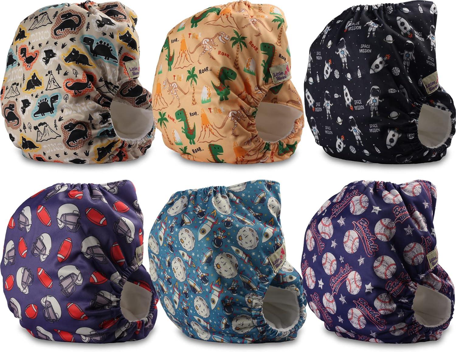 Littles and Bloomz Herbruikbare baby pocketluier, standaard drukknoop, 6 luiers, FLP2-0605