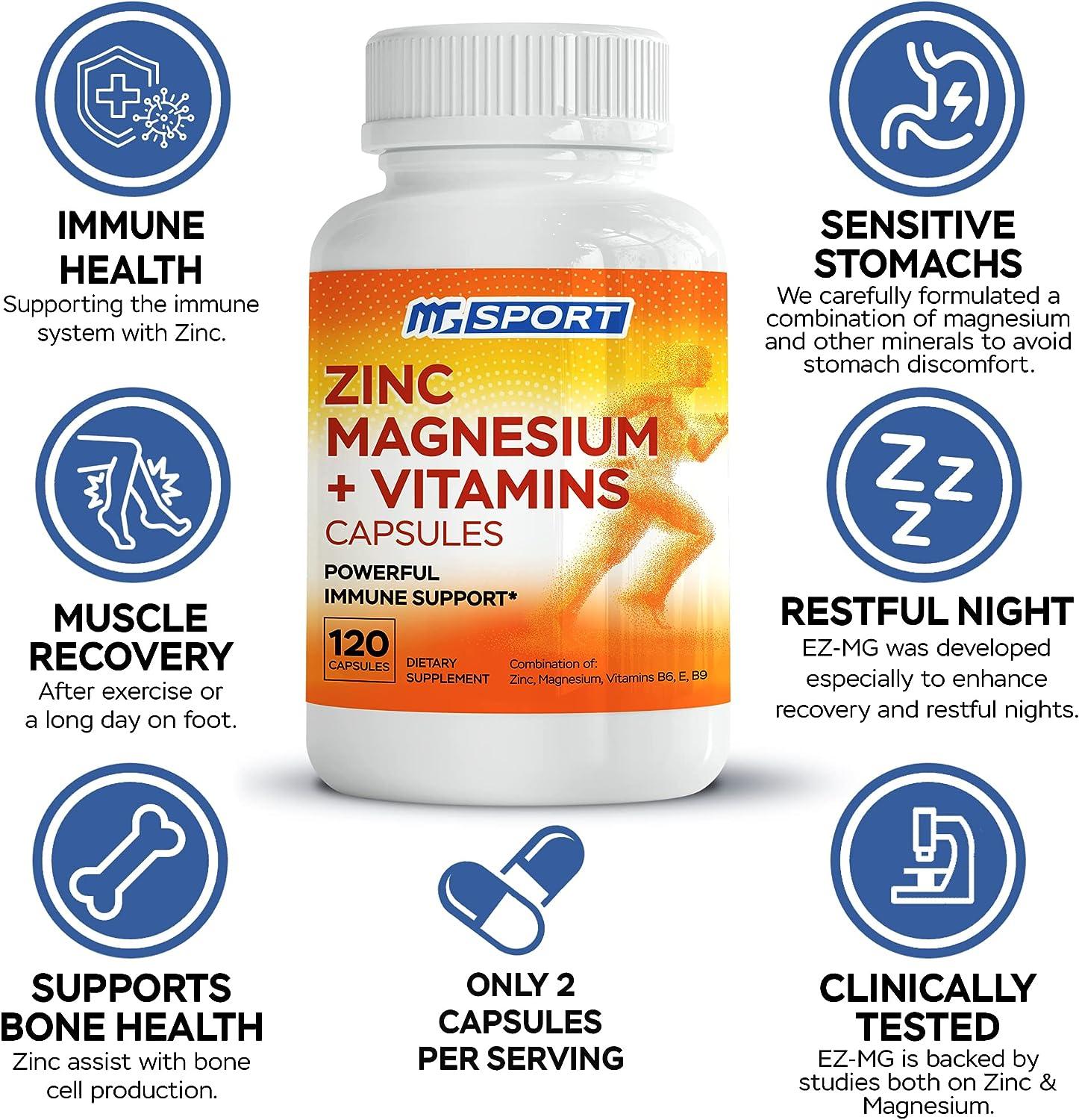 Magnesium Zinc & Vitamins B6 B9 Folic Acid High Absorption for Immune Support Muscle Recovery