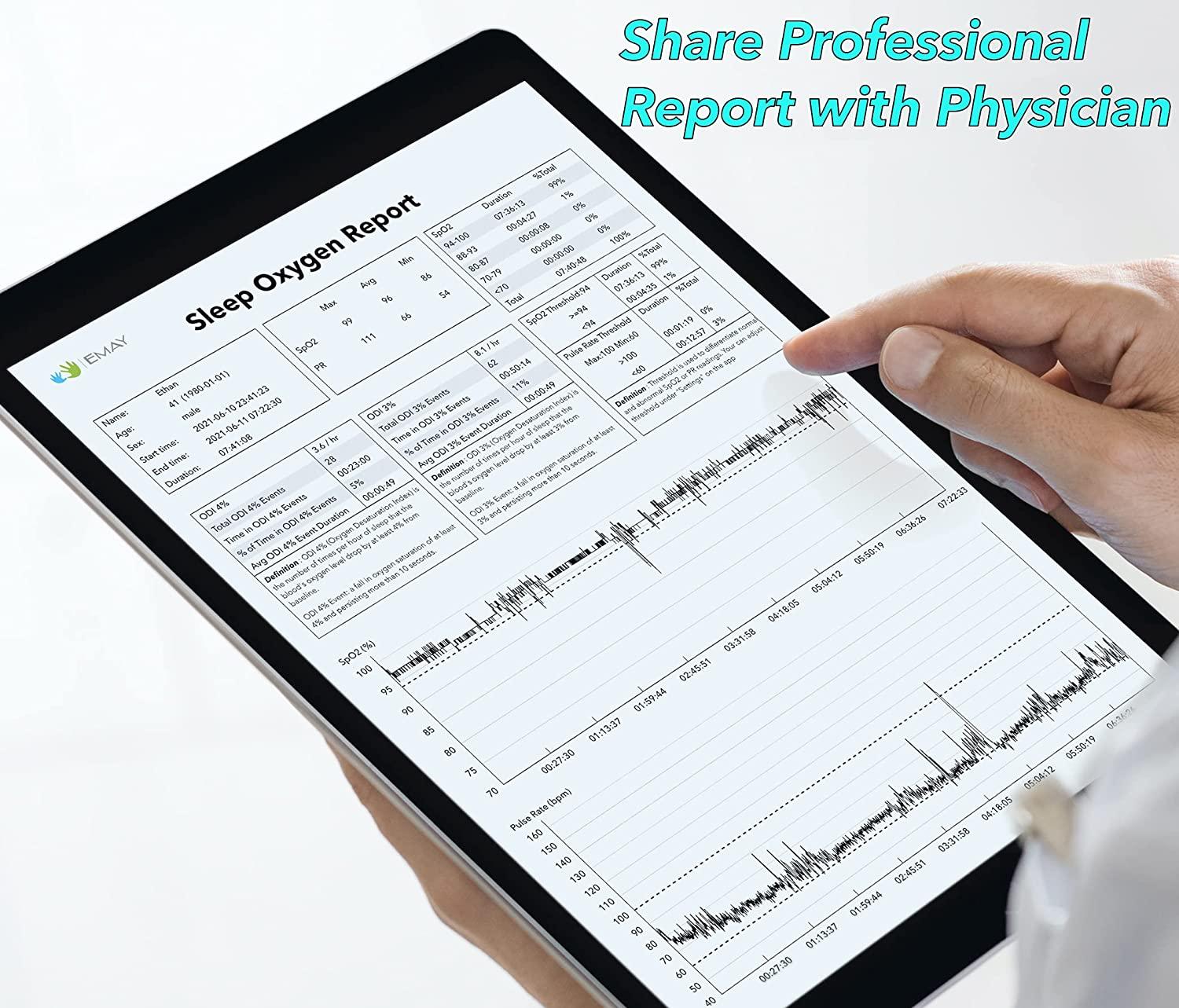 EMAY SleepO2 Wrist Pulse Oximeter with Silicone SpO2 Sensor Bluetooth