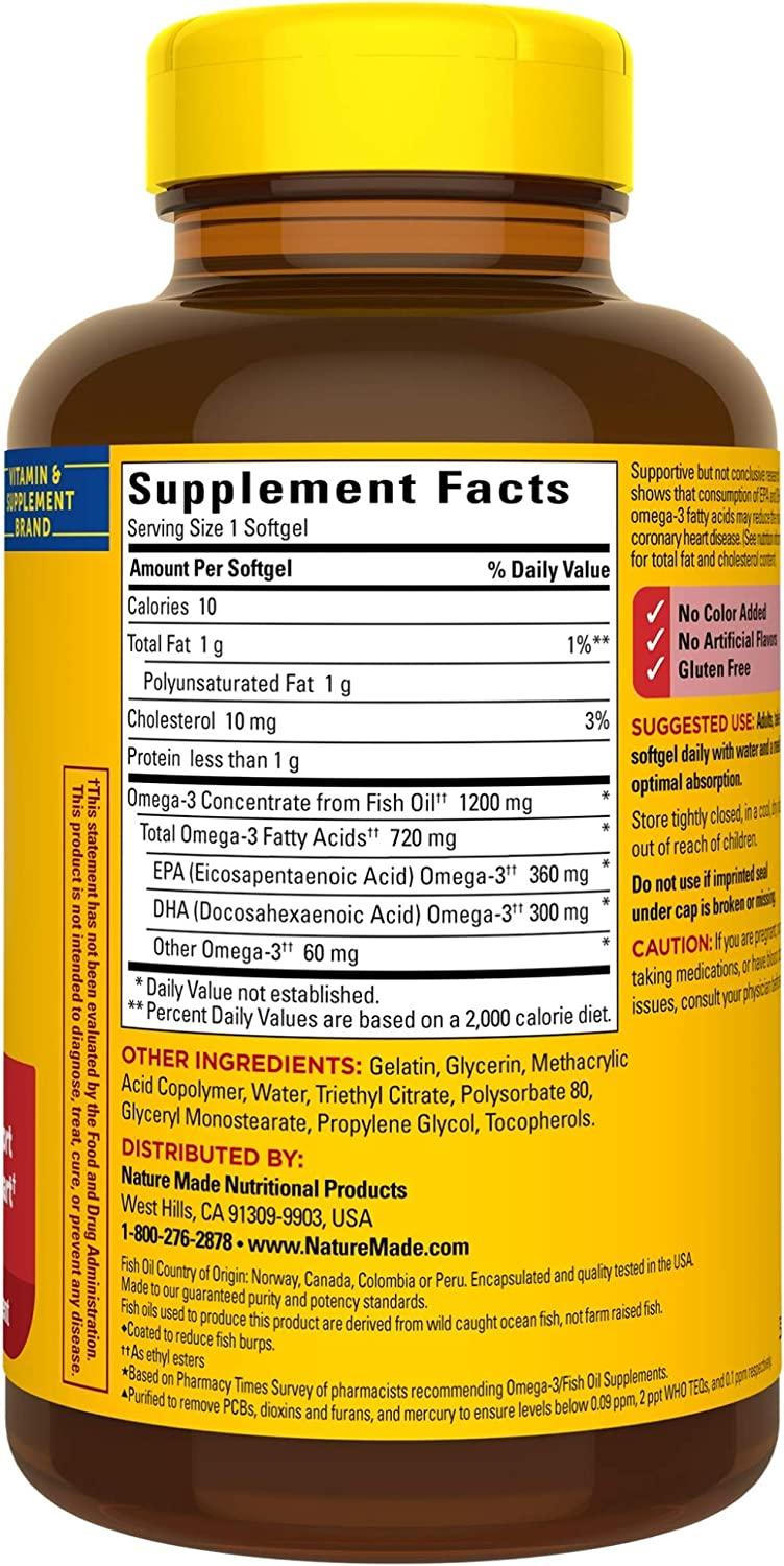 Nature Made BurpLess Fish Oil 1200 mg One Per Day, 120 Softgels, Fish