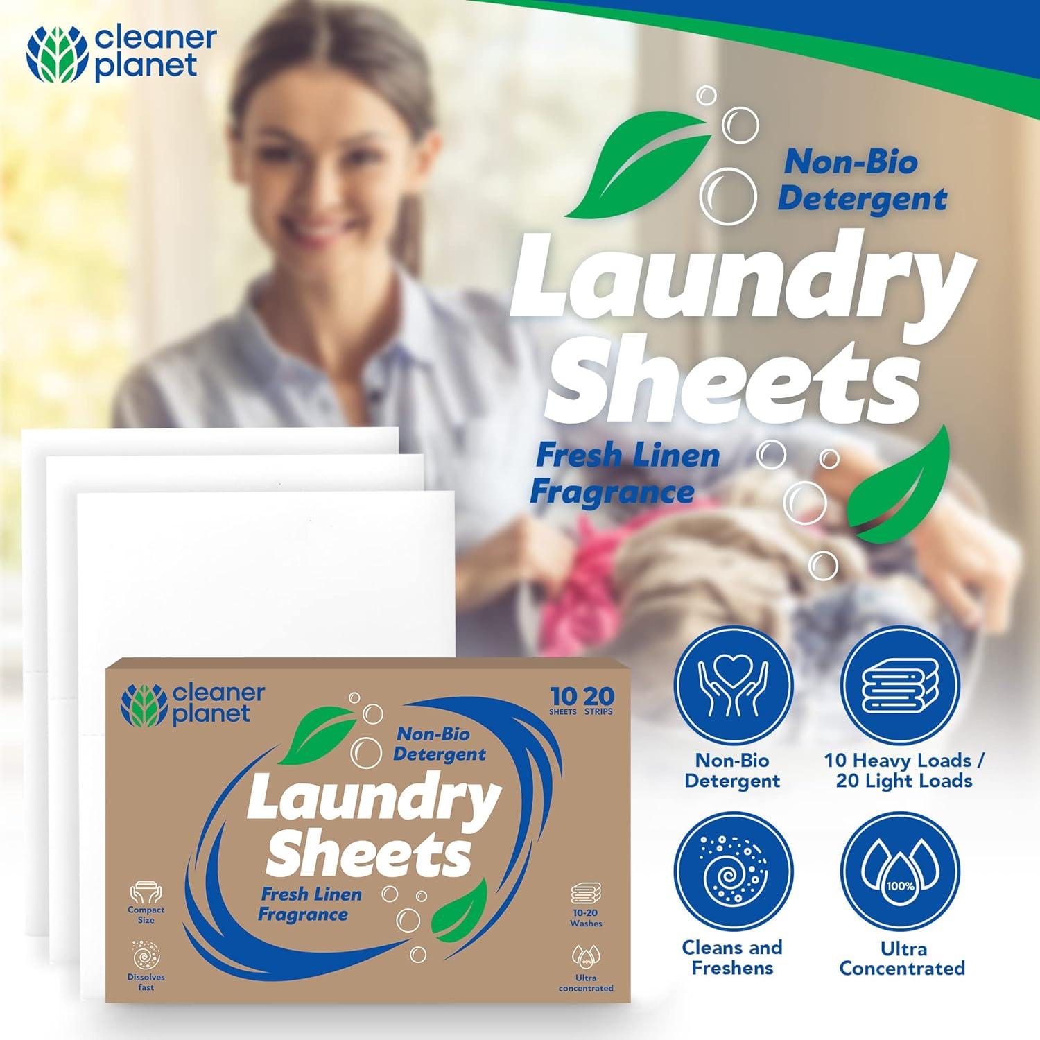 10pk Laundry Detergent Sheets Fresh Linen Scent EcoFriendly 20