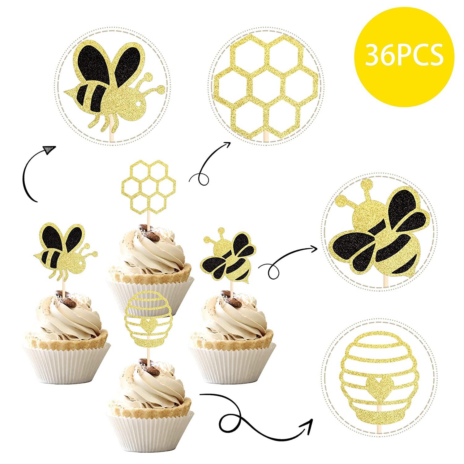bumble-bee-cupcake-toppers-36-glitter-bee-gender-reveal-baby-shower-cake-decorations-buy-now-with-express-international-delivery-gosupps-com for Bee Cupcake Toppers Free Printable Bumble Bee Cupcake Toppers - 36 Glitter Bee Gender Reveal & Baby Shower Cake Decorations | Buy Now with Express International Delivery | GoSupps.com for Bee Cupcake Toppers Free Printable