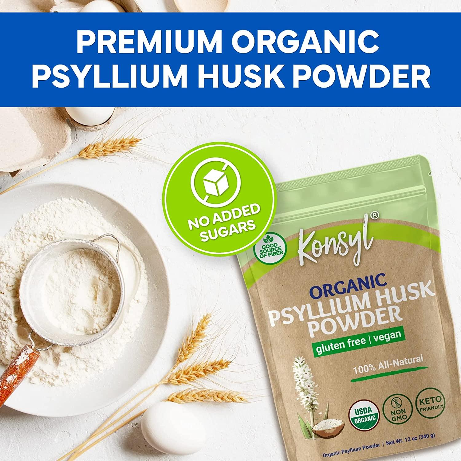 Konsyl Organic Psyllium Husk Powder 340g Gusset Bag USDA Certified