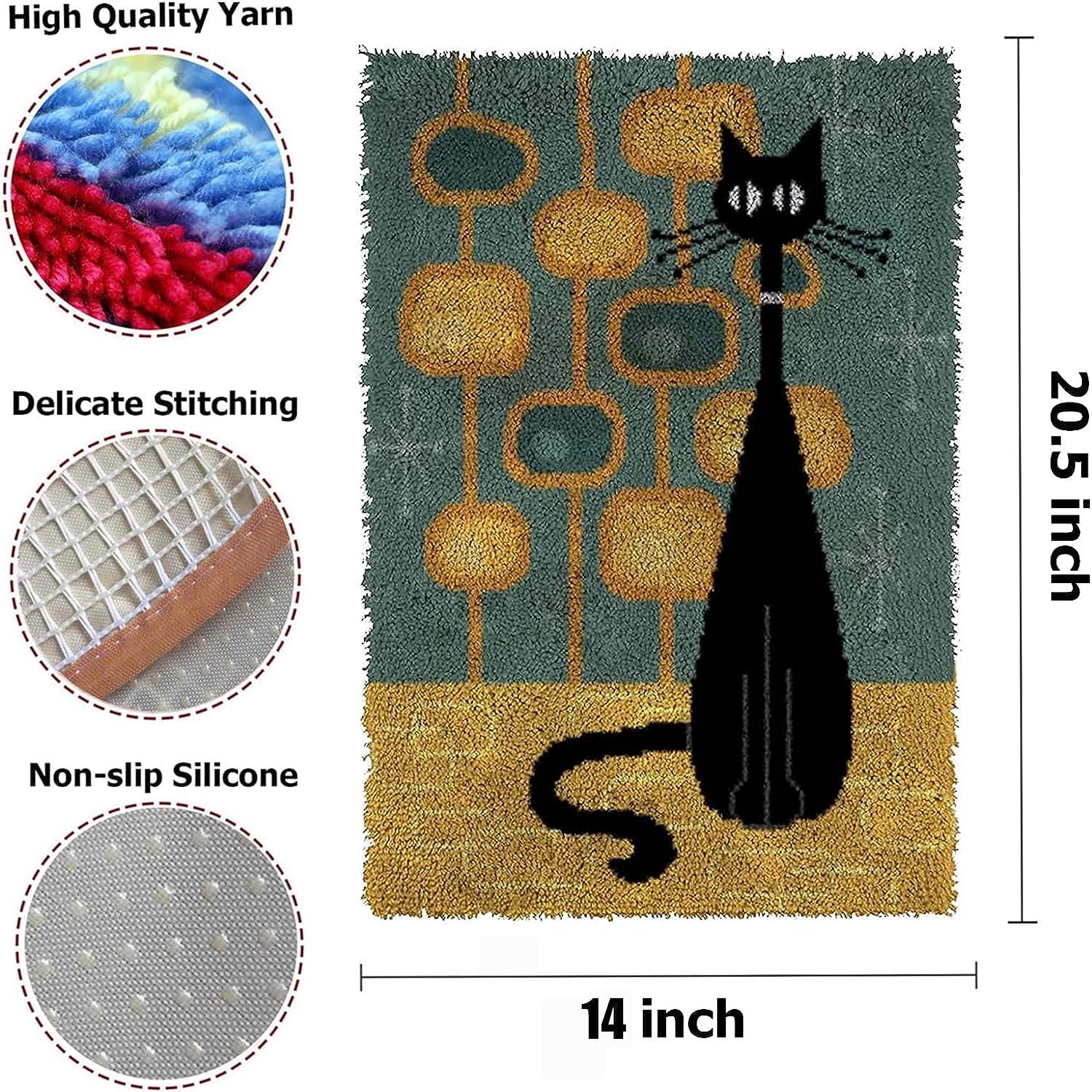 EVAJE Latch Hook Rug Kit for Adults DIY Crochet Yarn Kits with Color Printed  Canvas Black Cat Pattern Rug Making Craft Embroidery Tapestry Set Home Decor  Festival Gift 20.5''X14