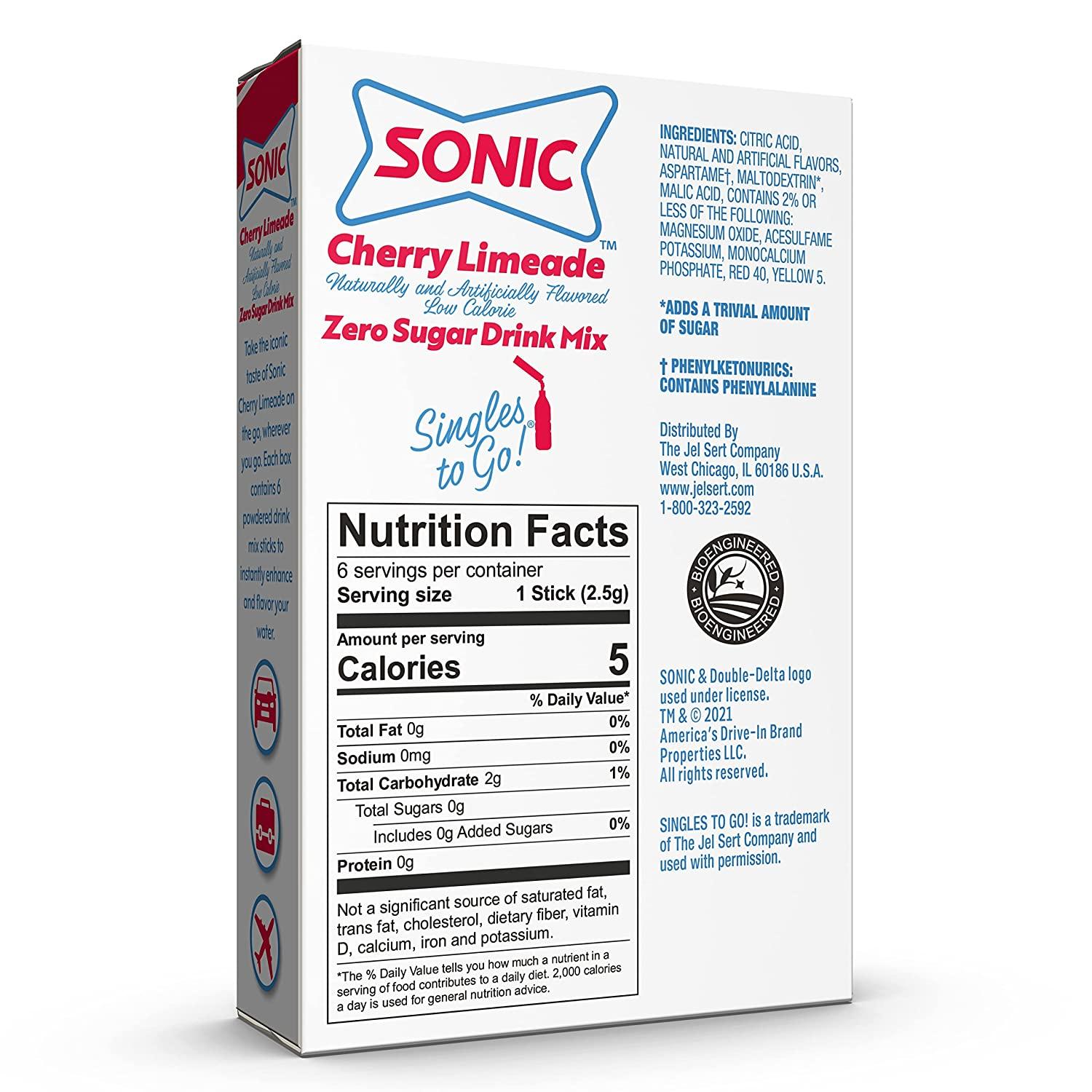 Sonic Singles to Go Cherry Limeade Drink Mix 6 Sticks per Box, 6