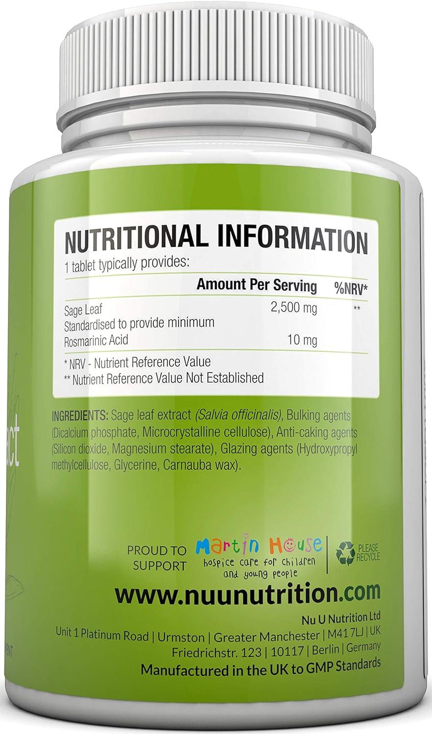 Sage Tablets 2500mg 180 Vegan Tablets 6 Month Supply Menopause