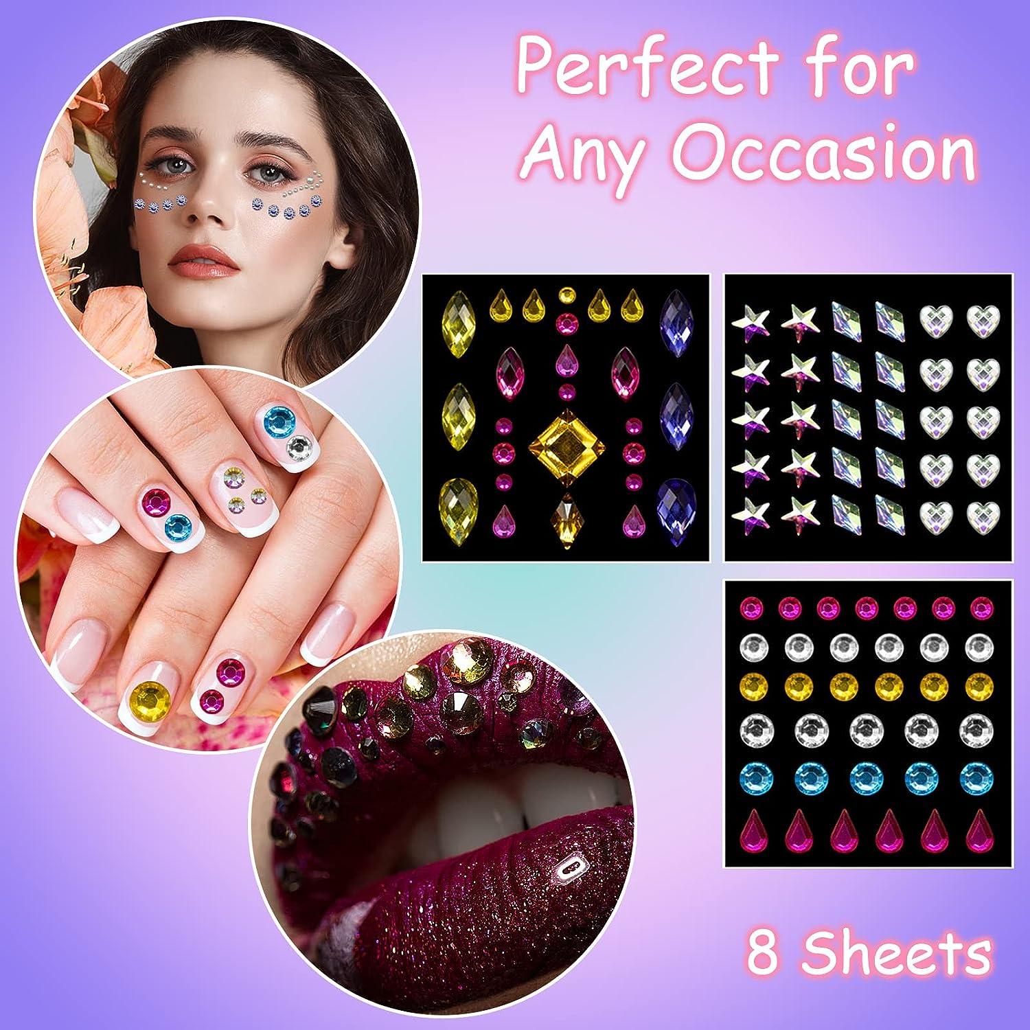 KATOOM 9 Pack Face Gems Elf Rhinestones Stickers Fairy Make-up