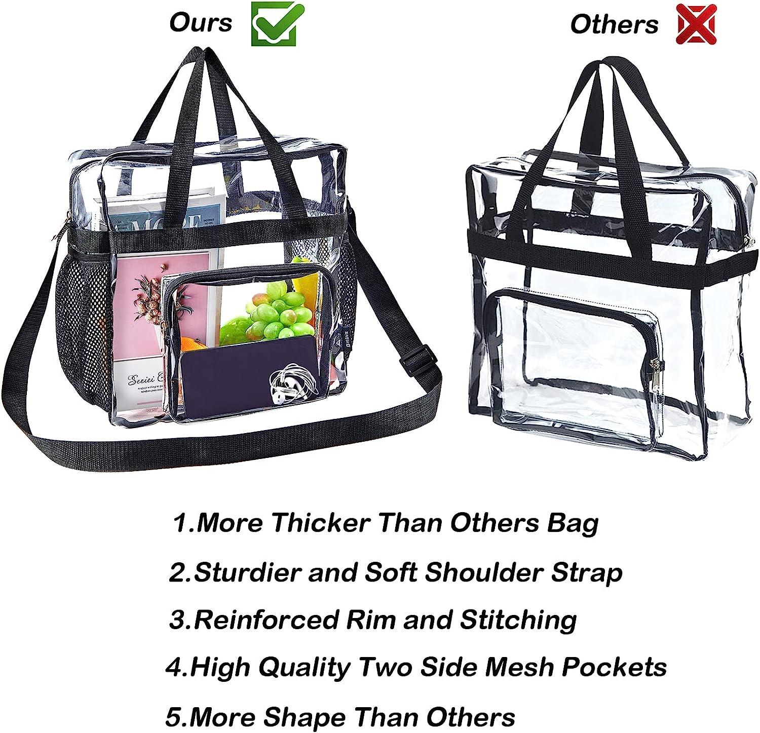Clear Lunch Bag with Adjustable Strap, Front Storage Compartment, and Mesh  Pocke
