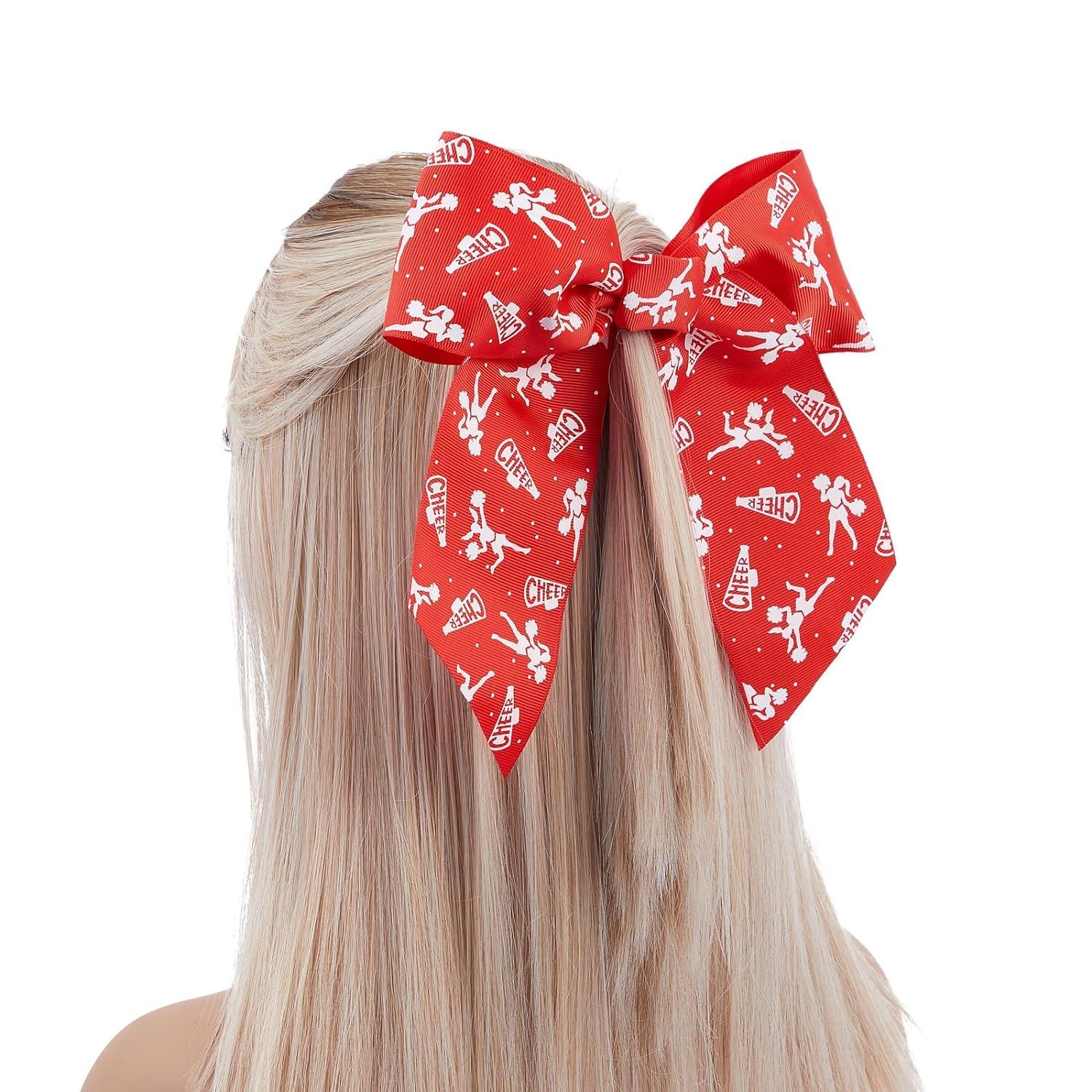 20 Pack 8 Inch Cheer Bows for Cheerleaders, Elastic Ponytail Holders for  Women and Girls, Large Bulk Polyester Hair Ribbons for Softball,  Volleyball, Gymnastics (2 Designs, Black)
