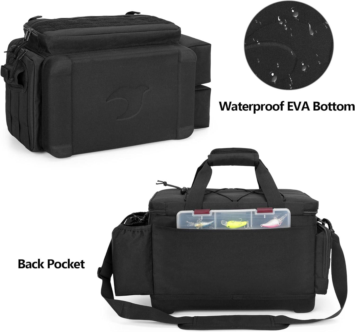 GOBUROS Waterproof Fishing Tackle Bag with Waterproof EVA Bottom (No Tackle  Boxes in Package) Soft Tackle Box Storage Bag with Rod Holder Pliers  Storage for Fishing