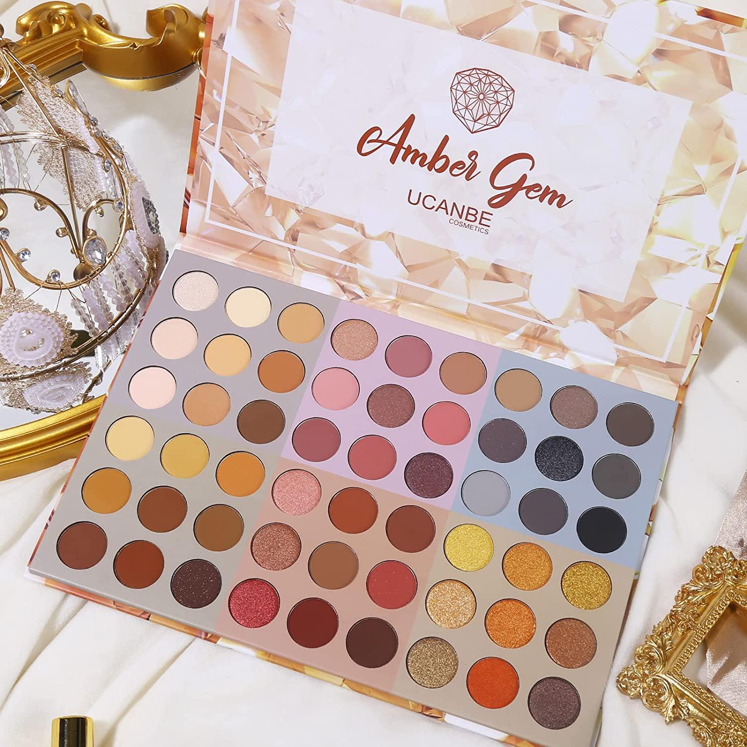 UCANBE 54 Colors Amber Gem Eyeshadow Palette, Highly Pigmented Nude