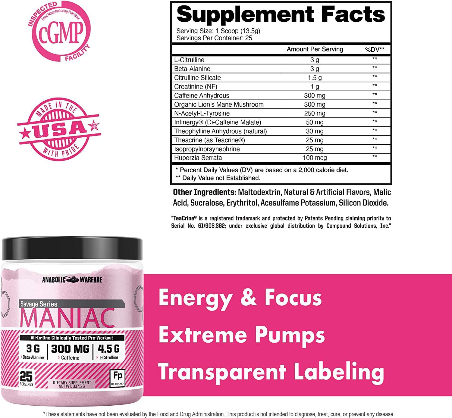 Maniac Preworkout Powder by Anabolic Warfare â Preworkout Mix to