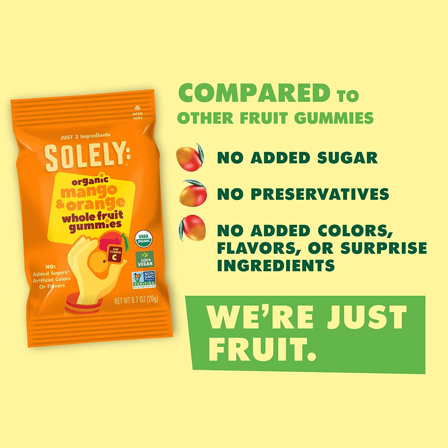 SOLELY Organic Mango and Orange Whole Fruit Gummies, 3.5 oz Three