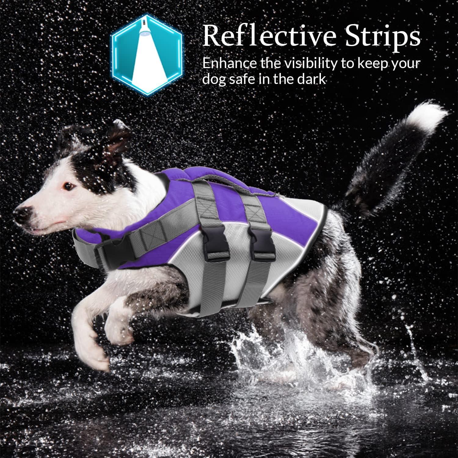 SUNFURA Dog Life Jacket Reflective Pet Swimming Vest with Rescue