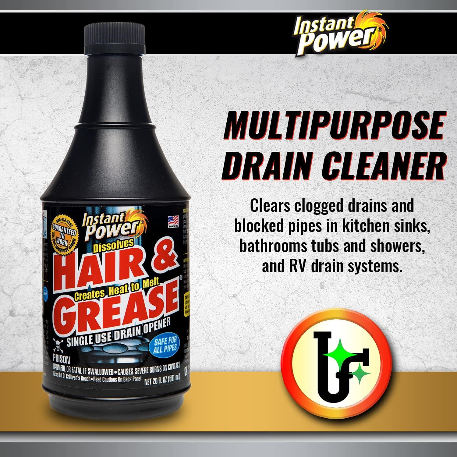 Instant Power Hair and Grease Drain Opener, Liquid Drain Cleaner and