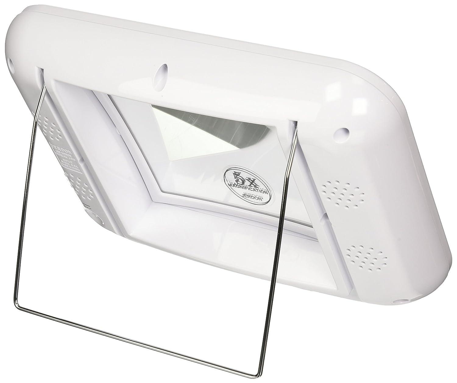 Jerdon J1015 LED Lighted Makeup Mirror 5x Magnification White Finish