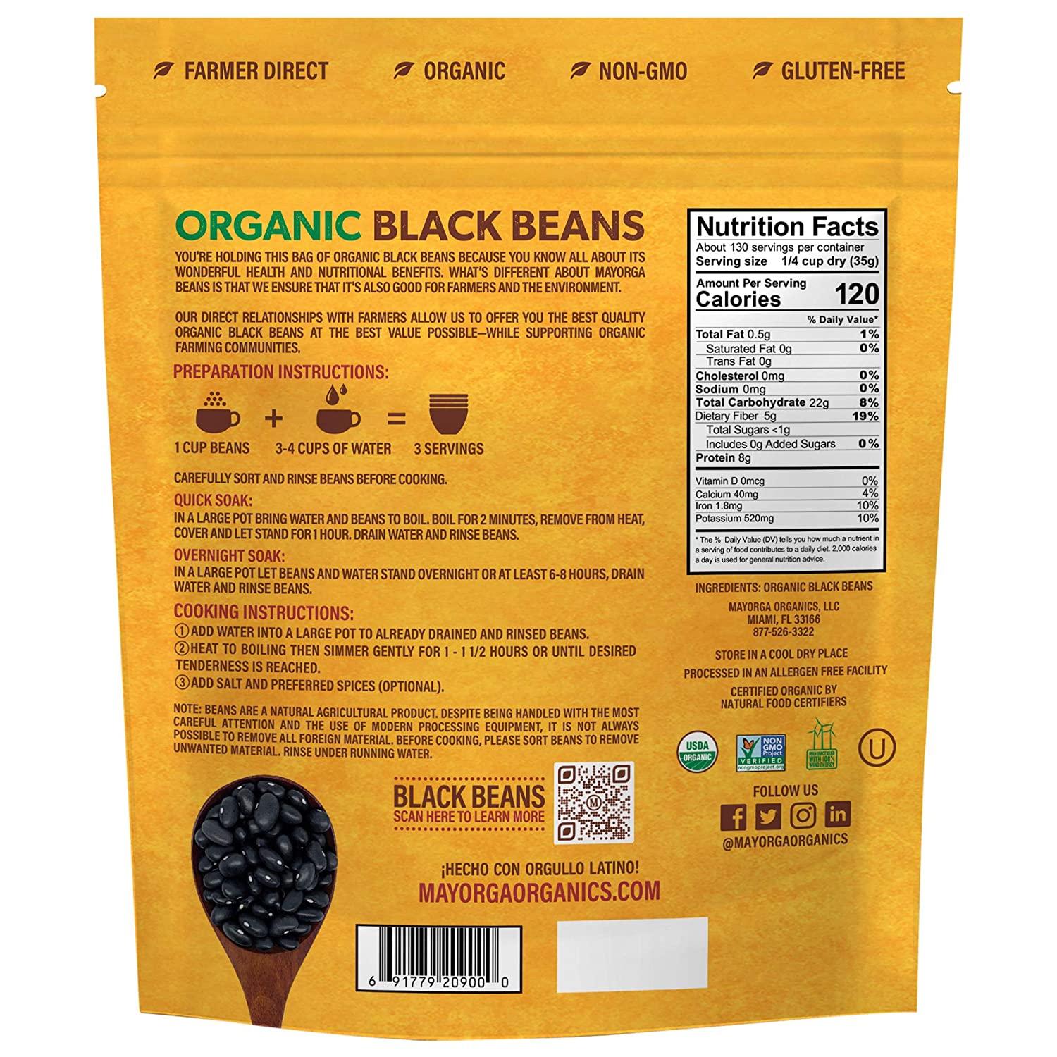 Organic Dry Black Beans by Mayorga, USDA Organic Certified ...
