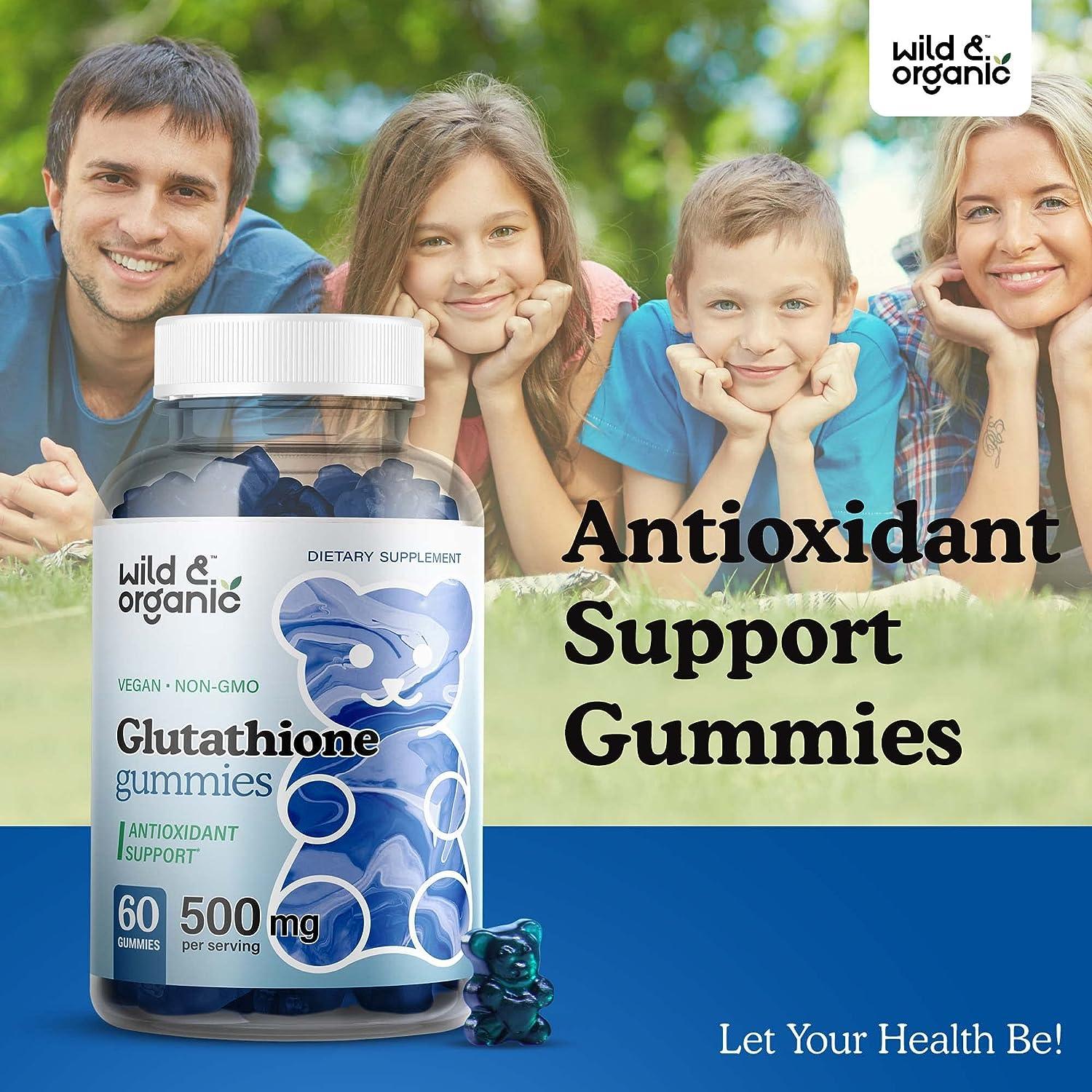 Wild & Organic Glutathione Gummies - Liver Cleanse & Antioxidant Support -  500mg 60 Vegan Chews | Buy Now with Express International Delivery |  GoSupps.com
