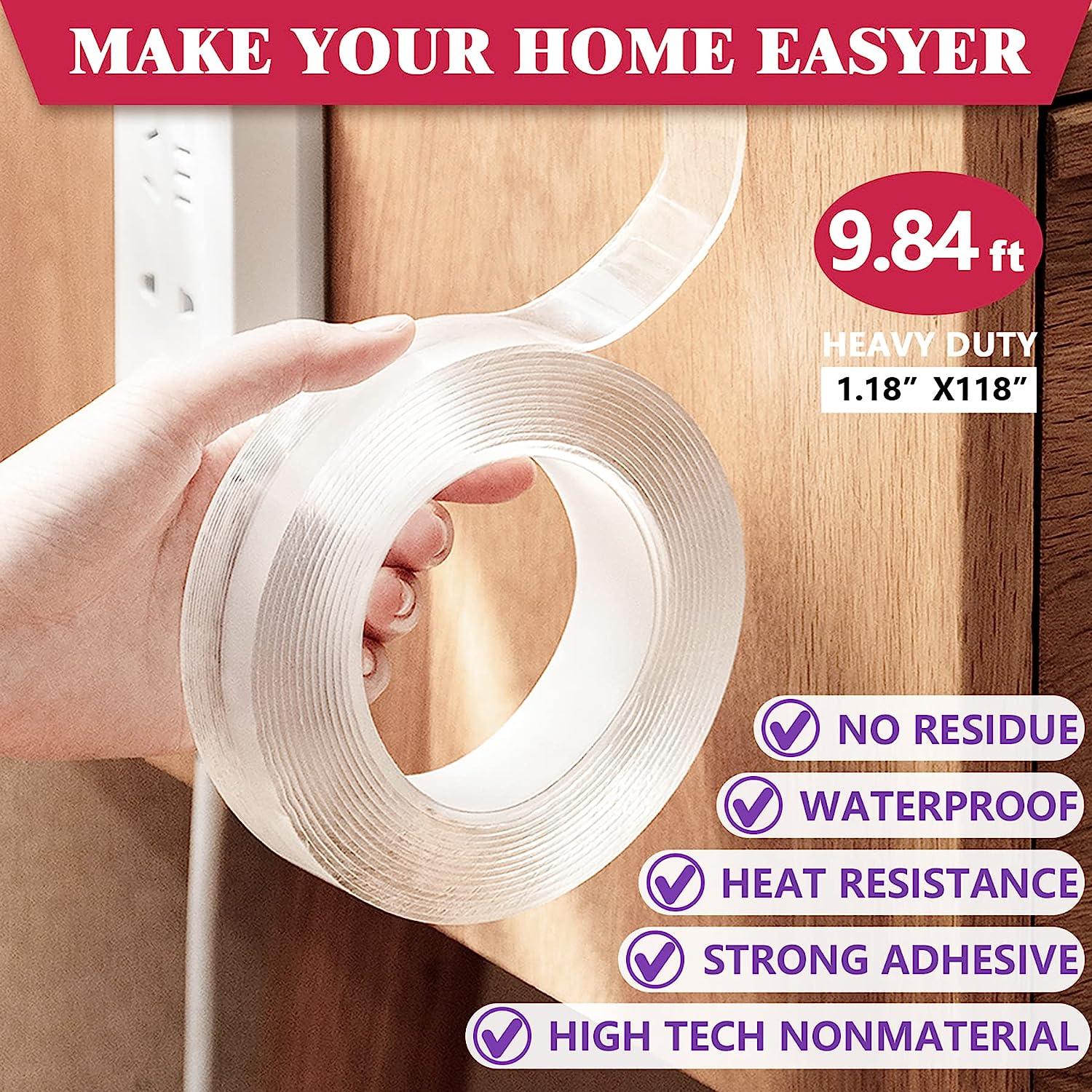 Nano Double Sided Poster tape Heavy Duty Multipurpose Hanging Adhesive  strips Strong Sticky Mounting tape Picture Gel tape (Transparent 9.84FT)  9.84FT Transparent