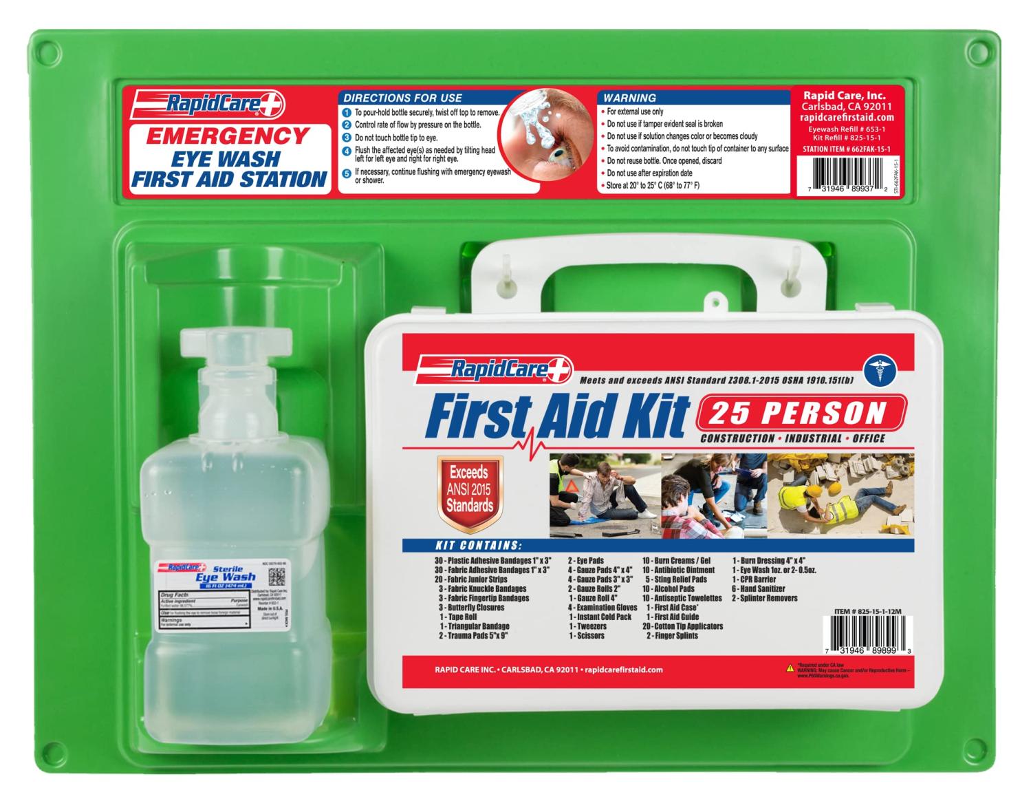 Rapid Care 662FAK151 Eye Wash Station & First Aid Kit OSHA/ANSI