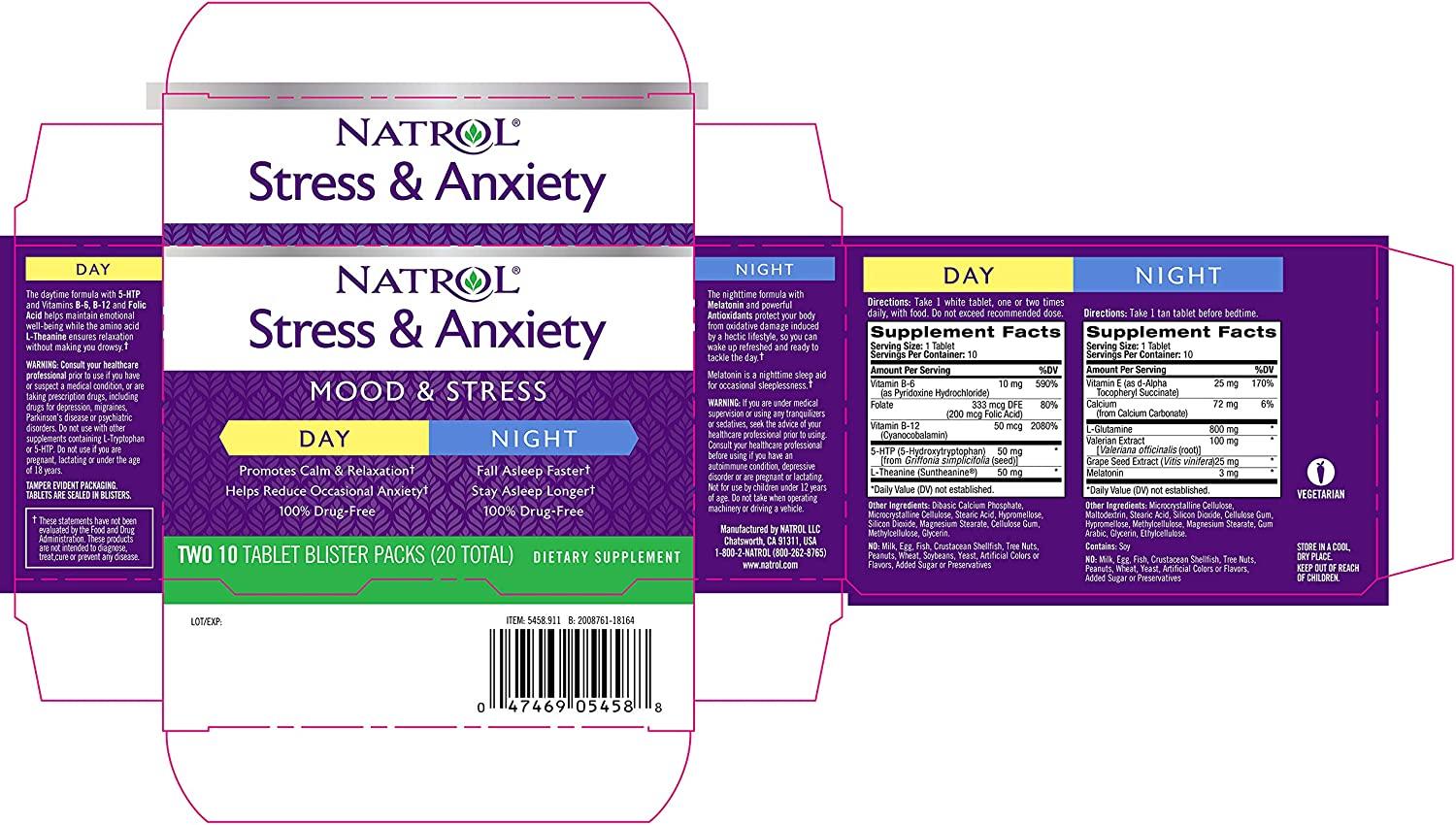 Natrol Stress and Anxiety Day and Night Tablets, 20 Count Stress