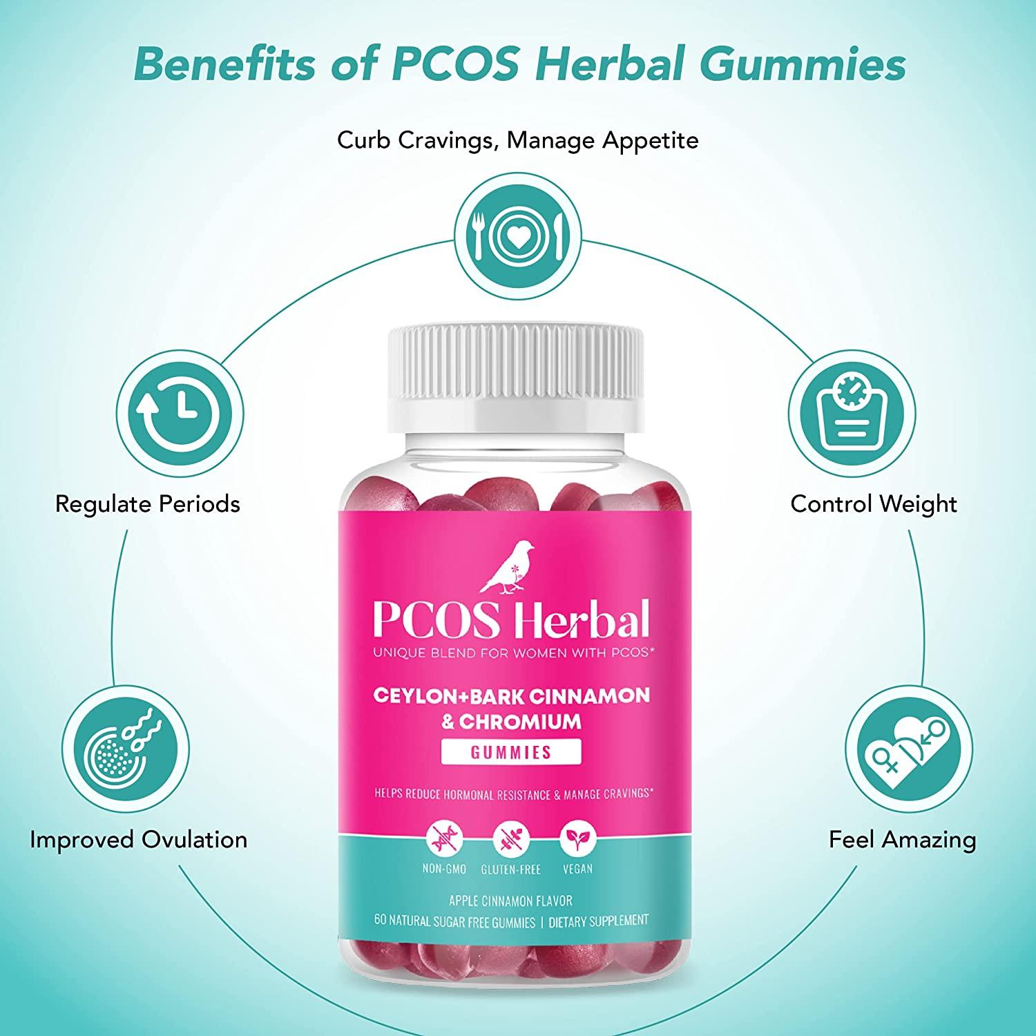 PCOS Herbal Gummies with Ceylon Cinnamon & Chromium Hormonal Balance & Craving Control Sugar