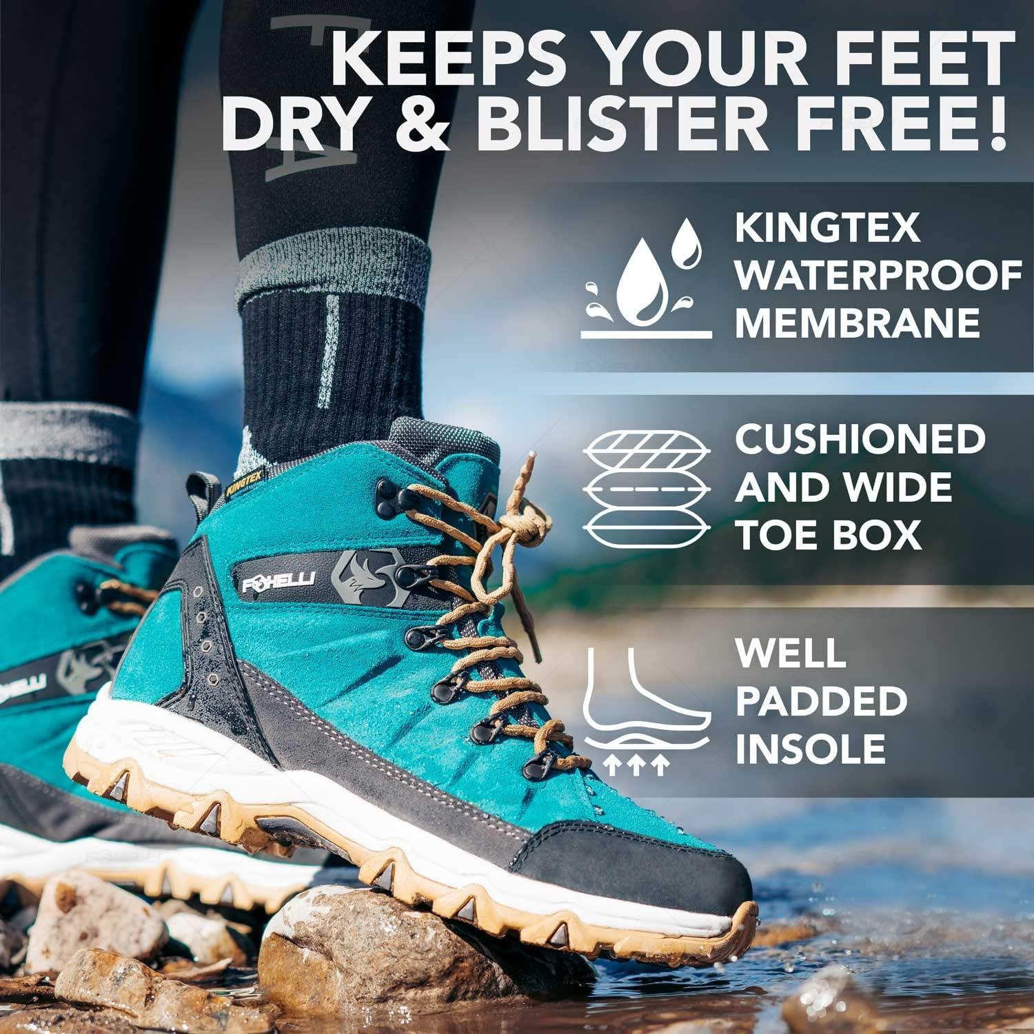 Foxelli Women's Waterproof Suede Hiking Boots Breathable