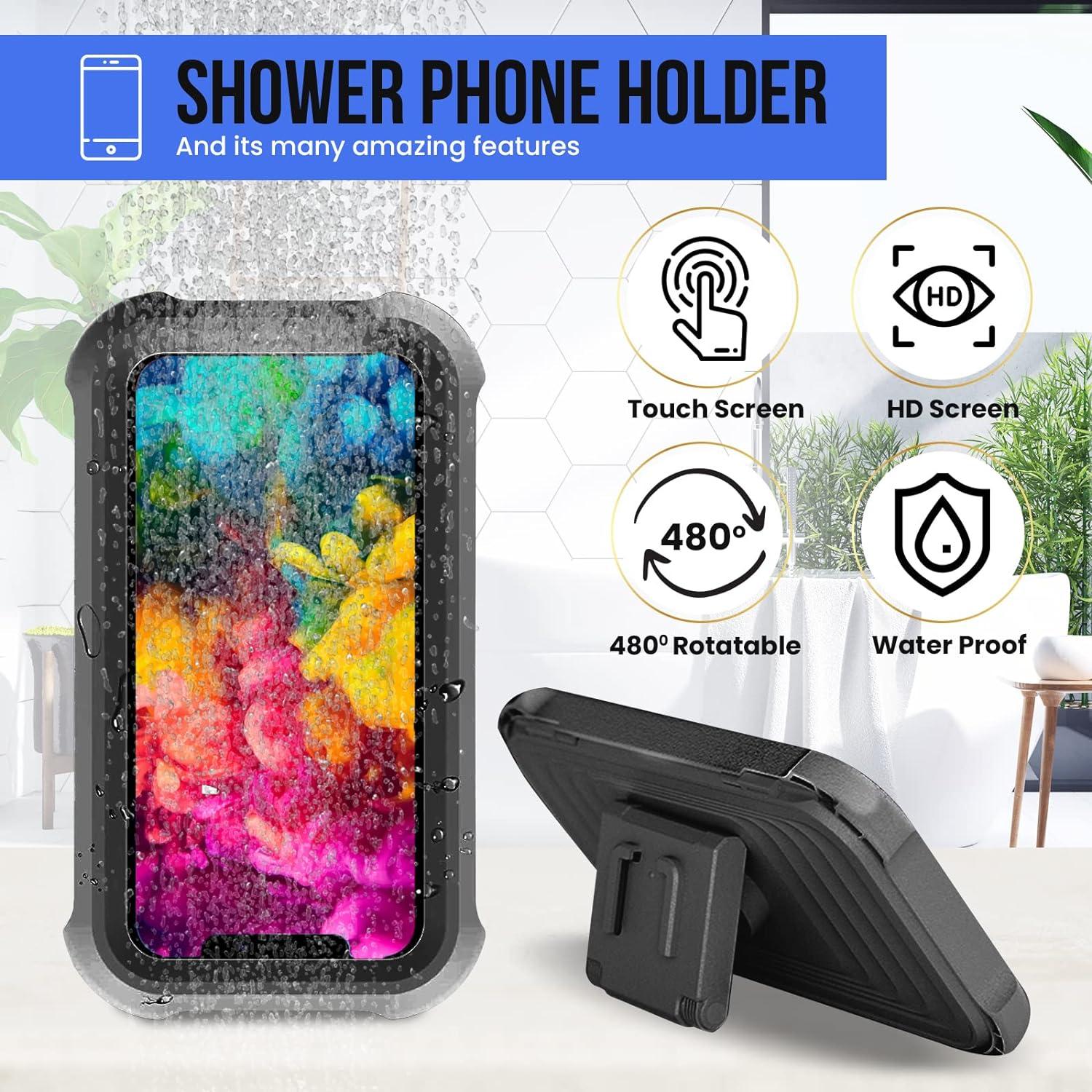 Spread Pixie Dust Shower Phone Holder Waterproof Phone Shower Holder Wall  Mount Bathroom TV Shower Gadget Shower Accessory Shower Phone Mount iPhone  Shower TV (Black)