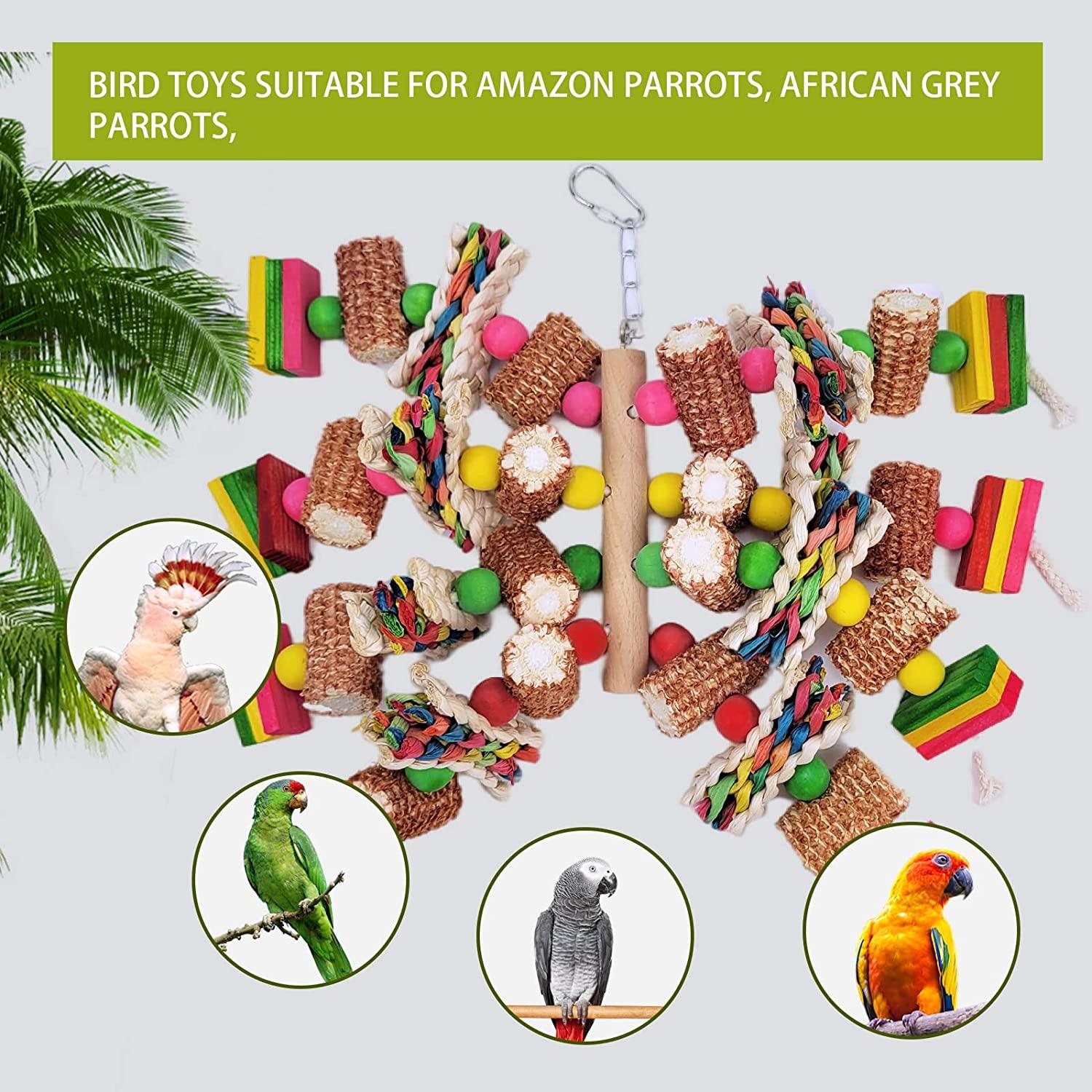 Parrot Toys, Bird Toys Made of Natural MultiColored Wooden Blocks