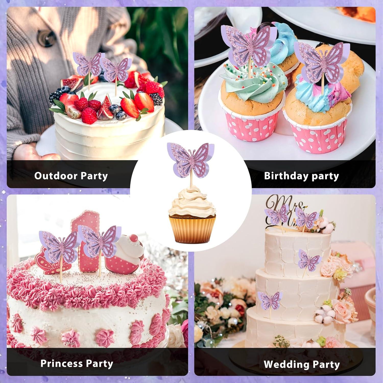 30 PCS Butterfly Cupcake Toppers With Crystal Double Layers 3D Arts Butterfly Cupake