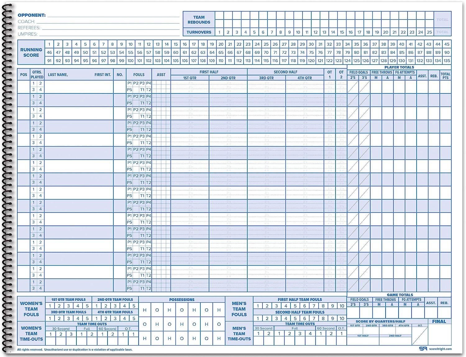 Basketball Score Sheet